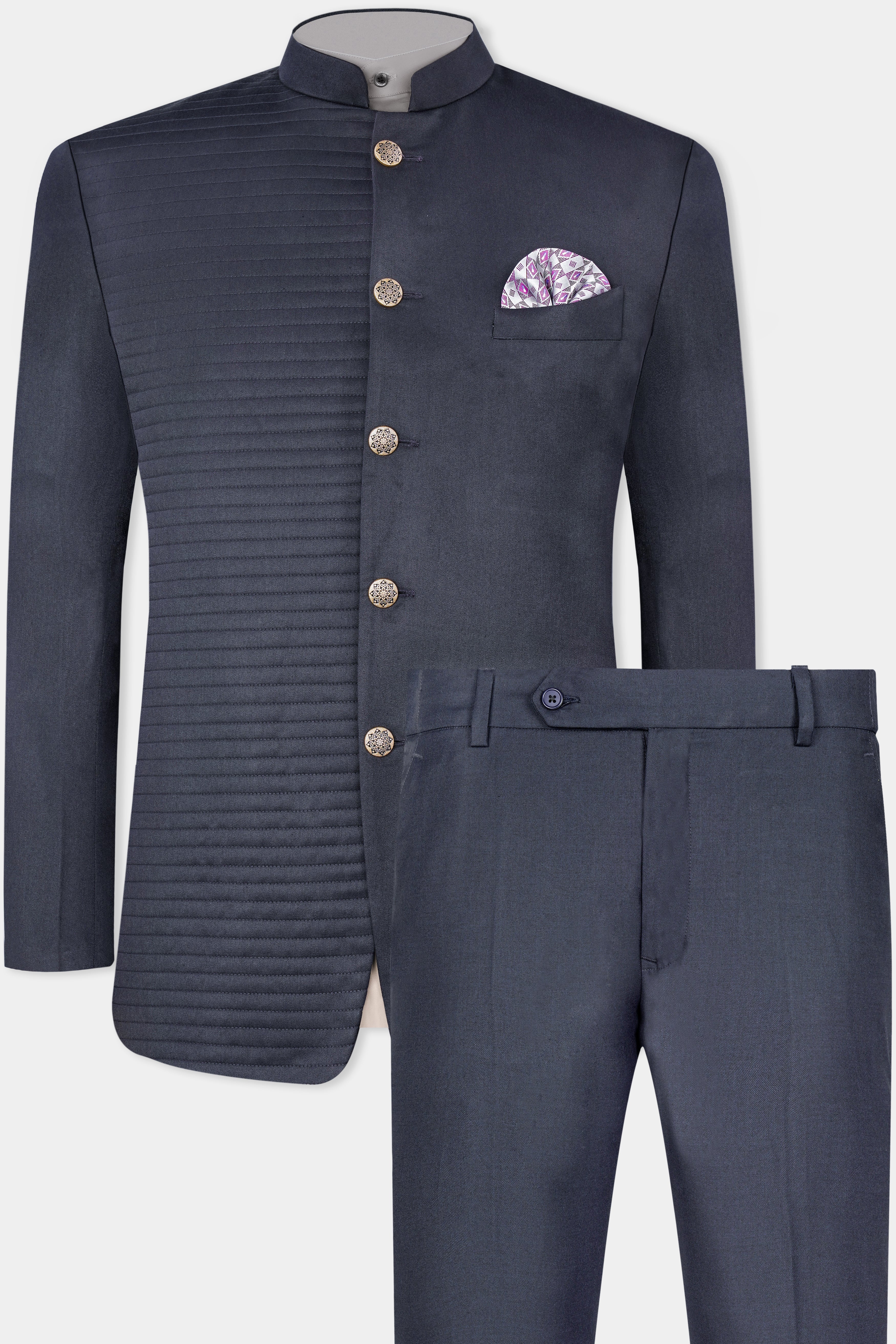 Marengo Gray with Horizontal Stitches Wool Rich Bandhgala Designer Suit ST2973-BG-D168-36, ST2973-BG-D168-38, ST2973-BG-D168-40, ST2973-BG-D168-42, ST2973-BG-D168-44, ST2973-BG-D168-46, ST2973-BG-D168-48, ST2973-BG-D168-50, ST2973-BG-D168-52, ST2973-BG-D168-54, ST2973-BG-D168-56, ST2973-BG-D168-58, ST2973-BG-D168-60