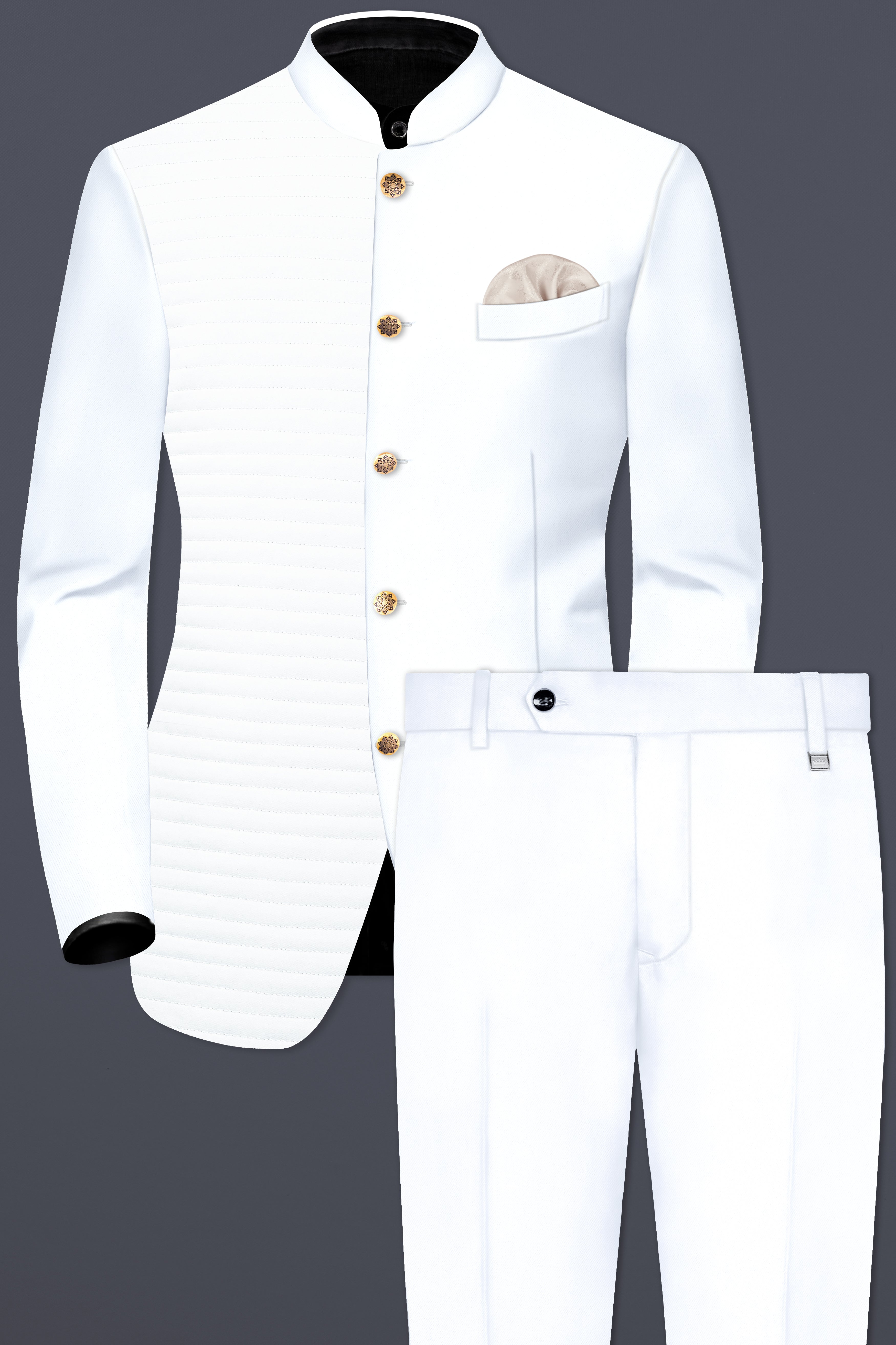 Bright White Stretchable Wool Rich Bandhgala Suit