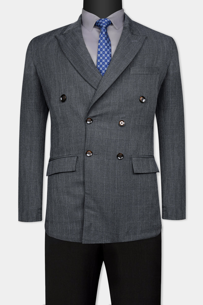 Flint Gray Subtle Checkered Wool Rich Double Breasted Suit