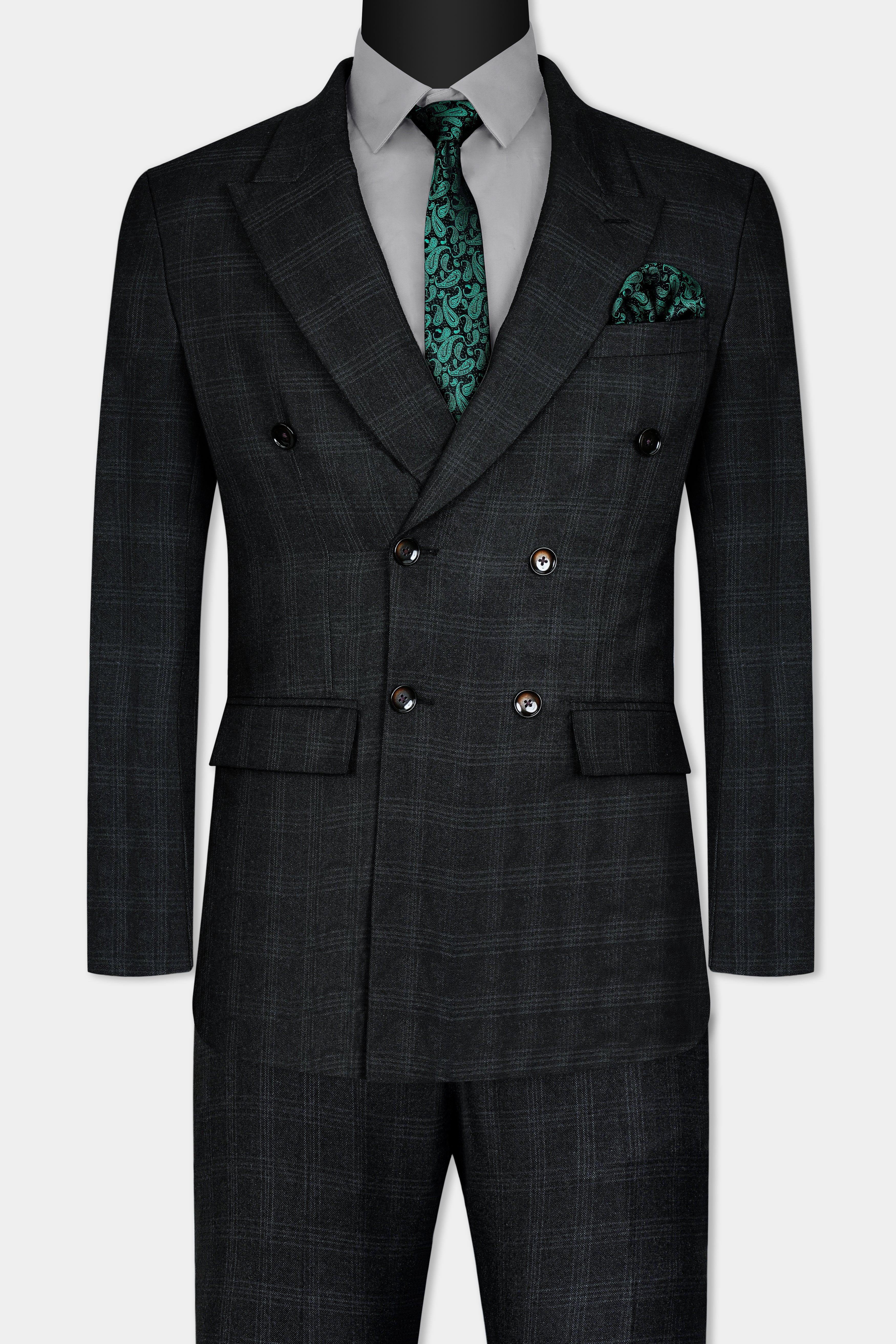 Onyx Black Subtle Checkered Wool Rich Double Breasted Suit ST2999-DB-36, ST2999-DB-38, ST2999-DB-40, ST2999-DB-42, ST2999-DB-44, ST2999-DB-46, ST2999-DB-48, ST2999-DB-50, ST2999-DB-52, ST2999-DB-54, ST2999-DB-56, ST2999-DB-58, ST2999-DB-60