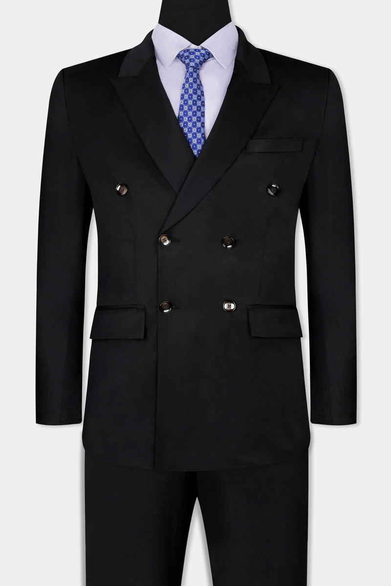 Jade Black Wool Rich Double Breasted Suit