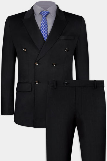 Jade Black Wool Rich Double Breasted Suit
