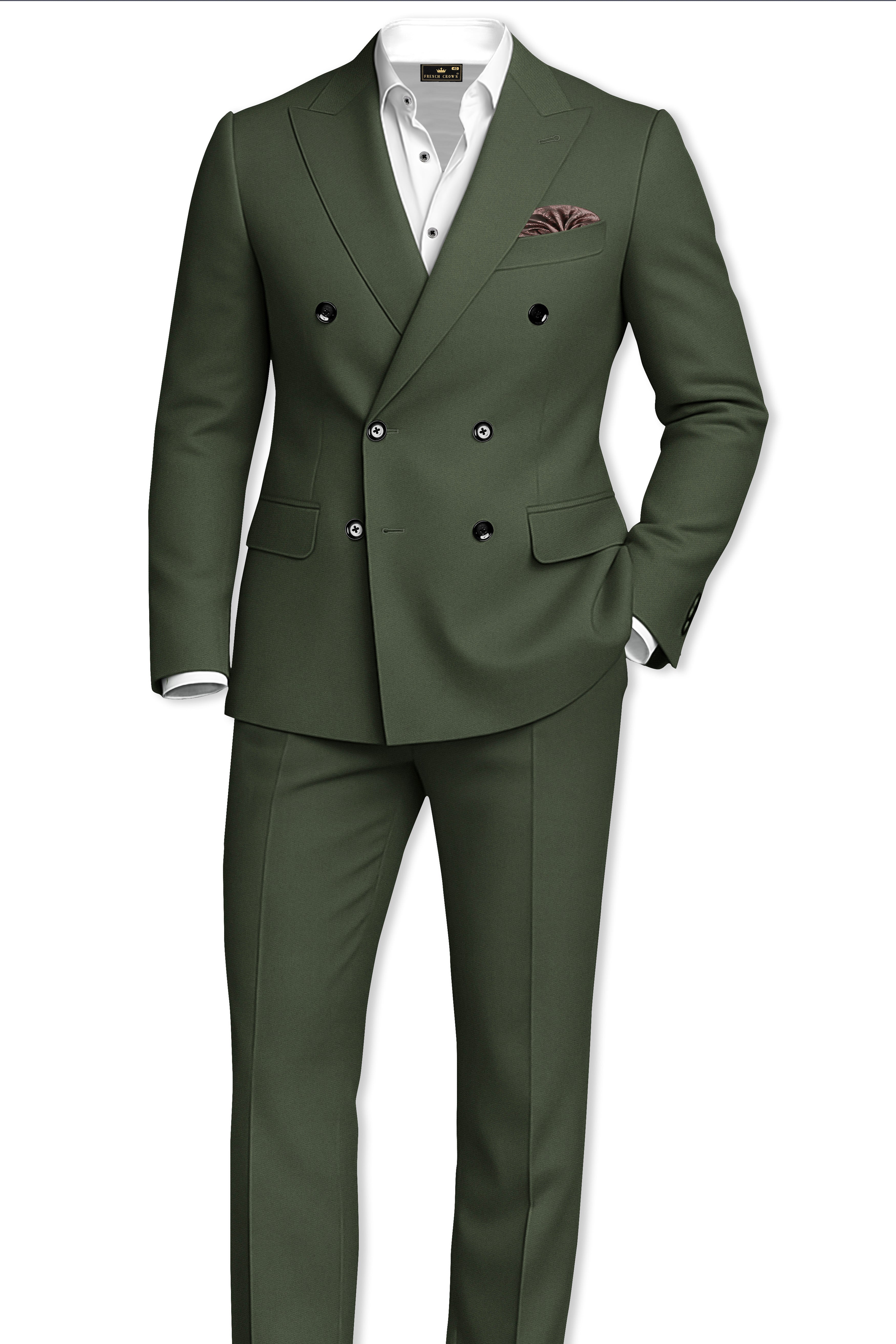 Artichoke Green Wool Rich Double Breasted Suit