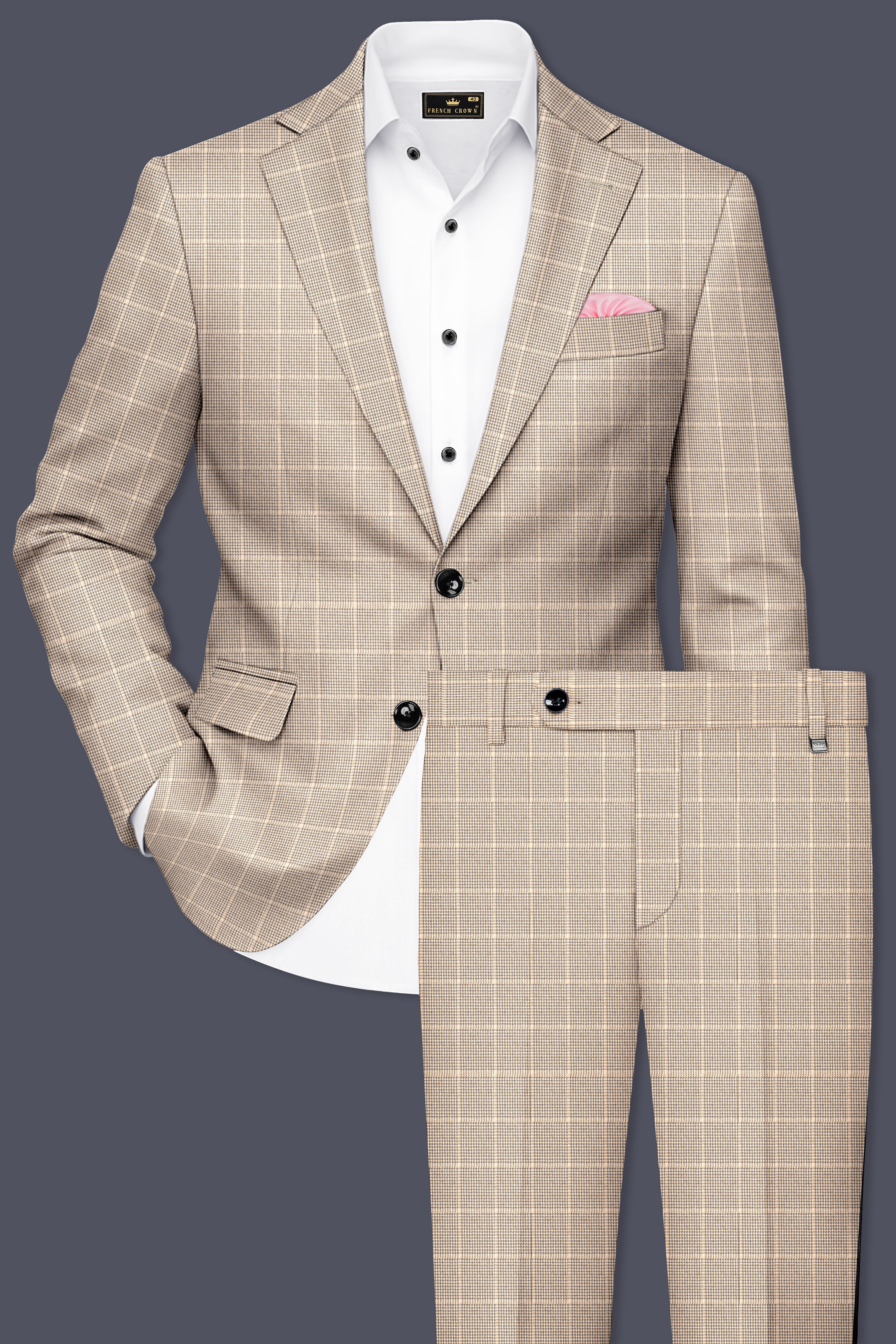 Apricot Brown Subtle Checkered Wool Rich Suit