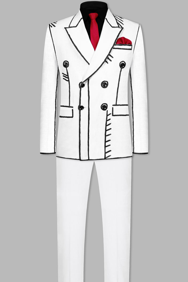 Bright White with Black Hand Painted Wool Rich Designer Suit