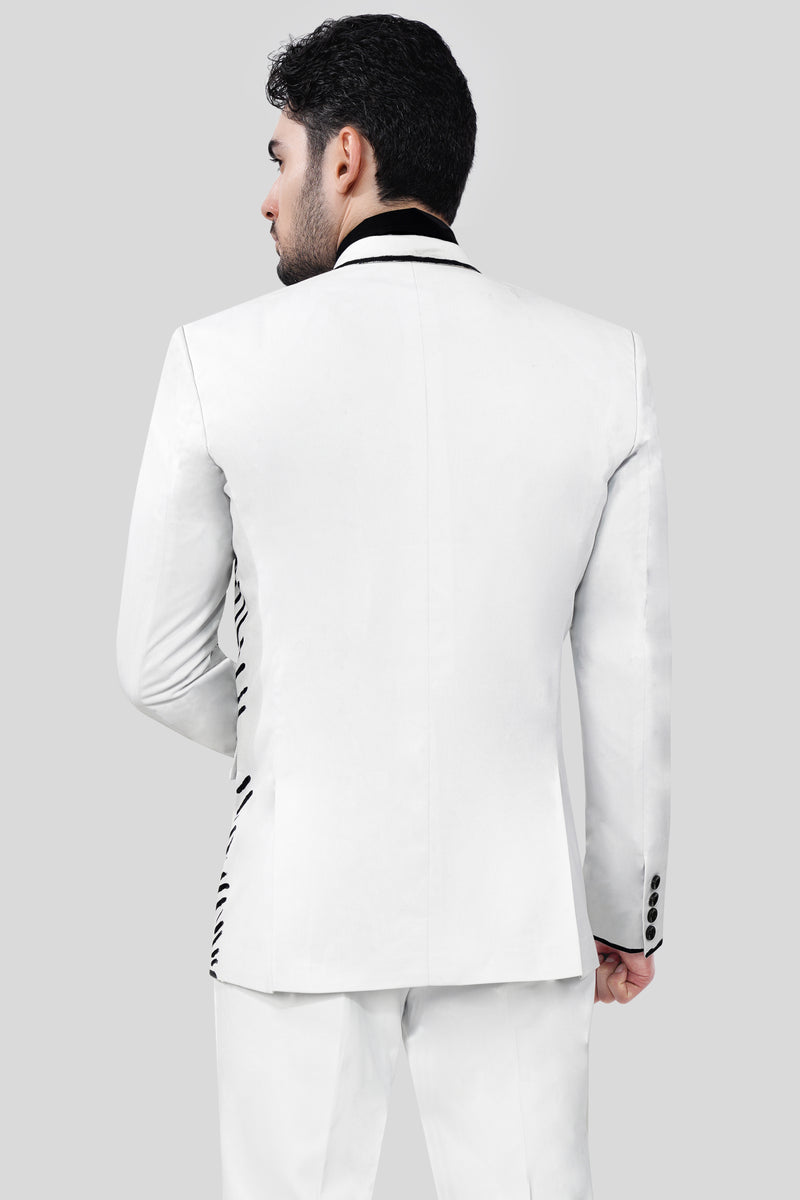 Bright White with Black Hand Painted Wool Rich Designer Suit