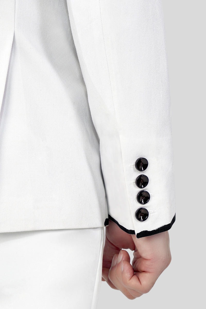 Bright White with Black Hand Painted Wool Rich Designer Suit