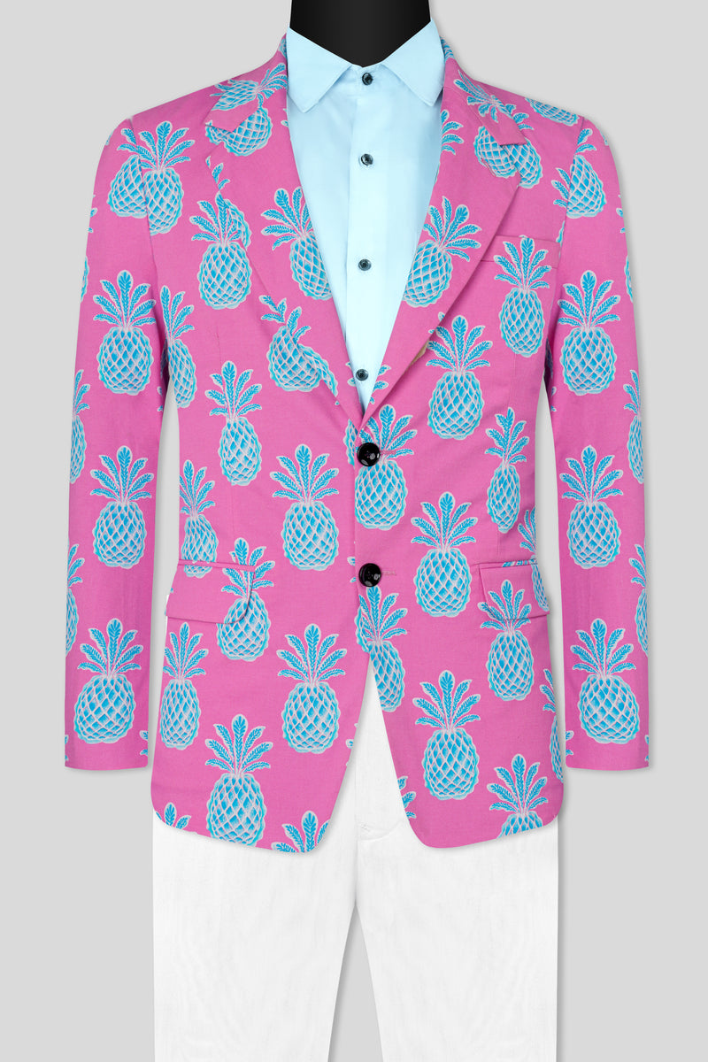 Hopbush Pink and Pelorus Blue Pineapple Printed Premium Cotton Suit