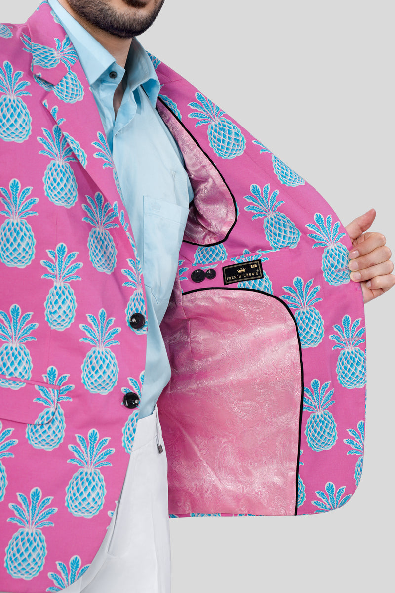 Hopbush Pink and Pelorus Blue Pineapple Printed Premium Cotton Suit