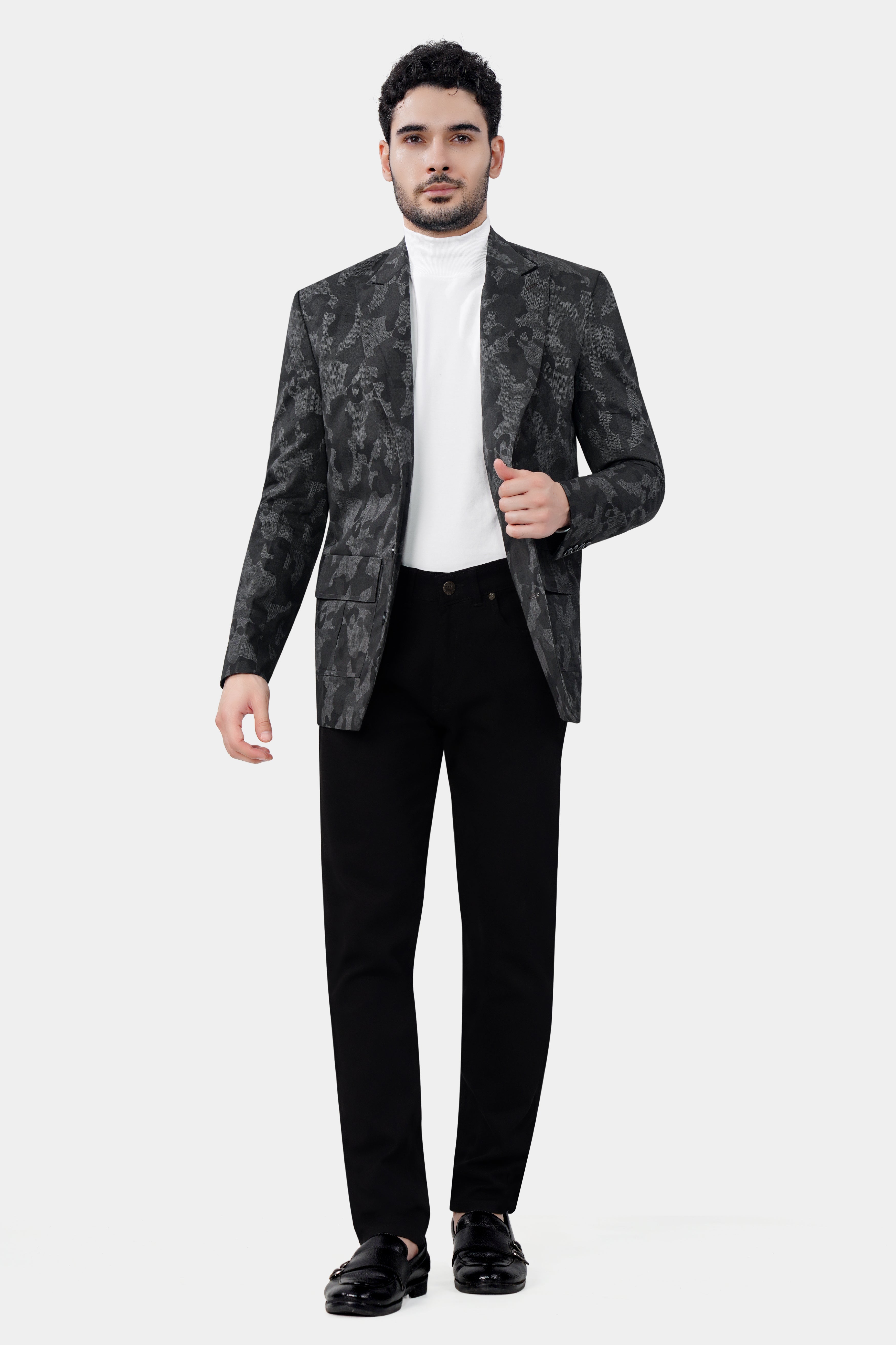 Merengo Gray and Baltic Sea Black Premium Cotton Blazer With Jade Black jeans