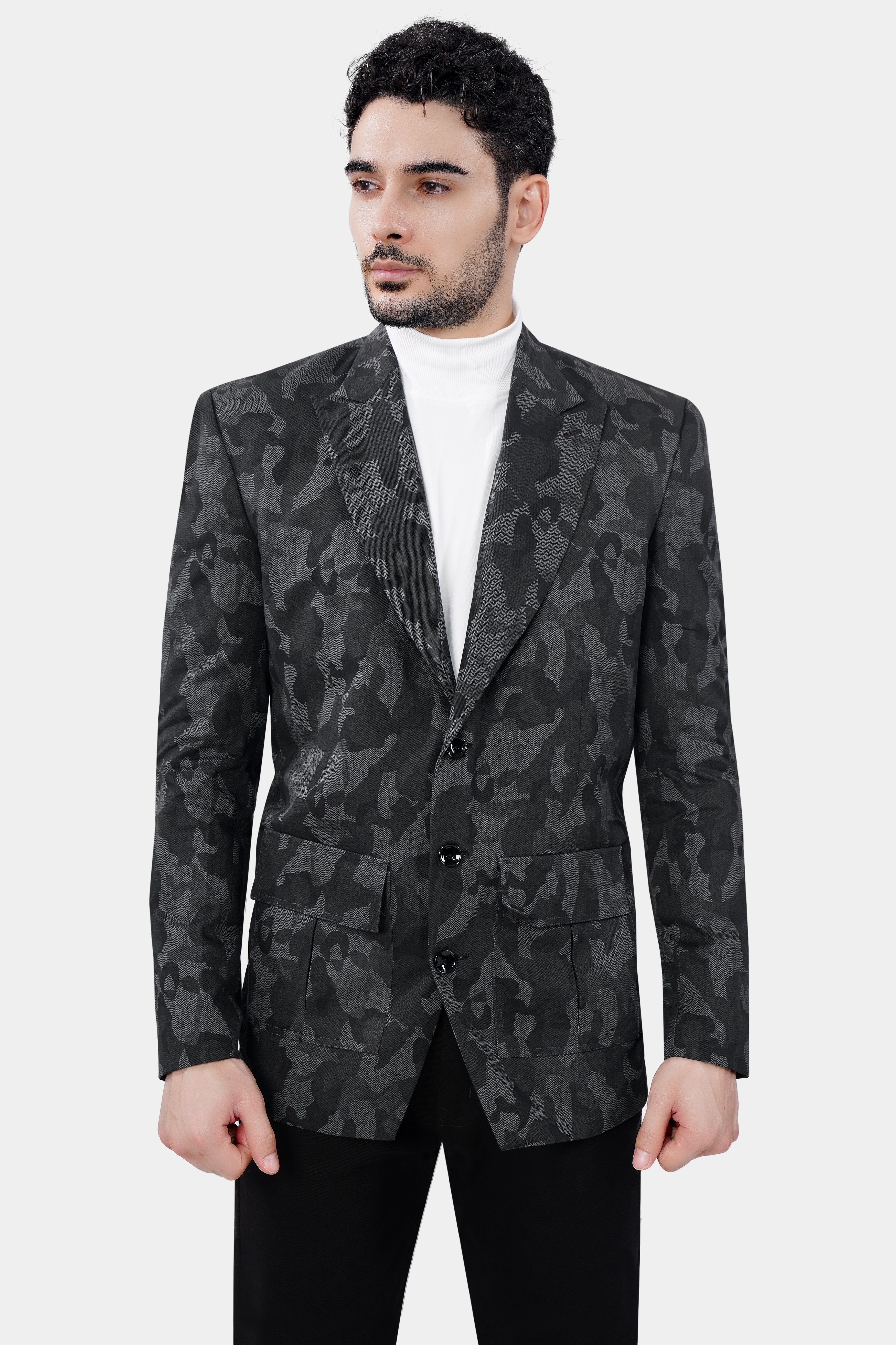 Merengo Gray and Baltic Sea Black Premium Cotton Blazer With Jade Black jeans