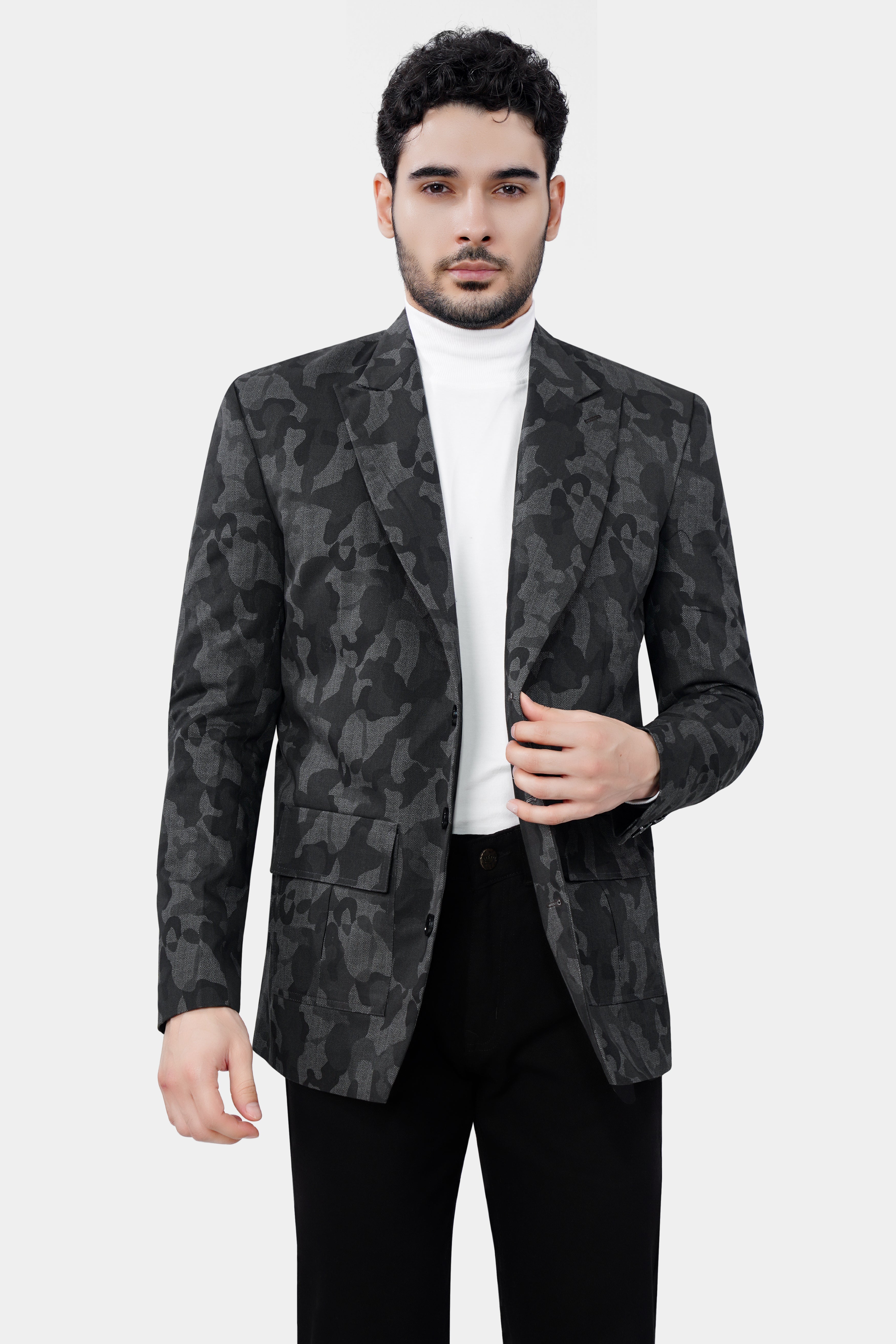 Merengo Gray and Baltic Sea Black Premium Cotton Blazer With Jade Black jeans