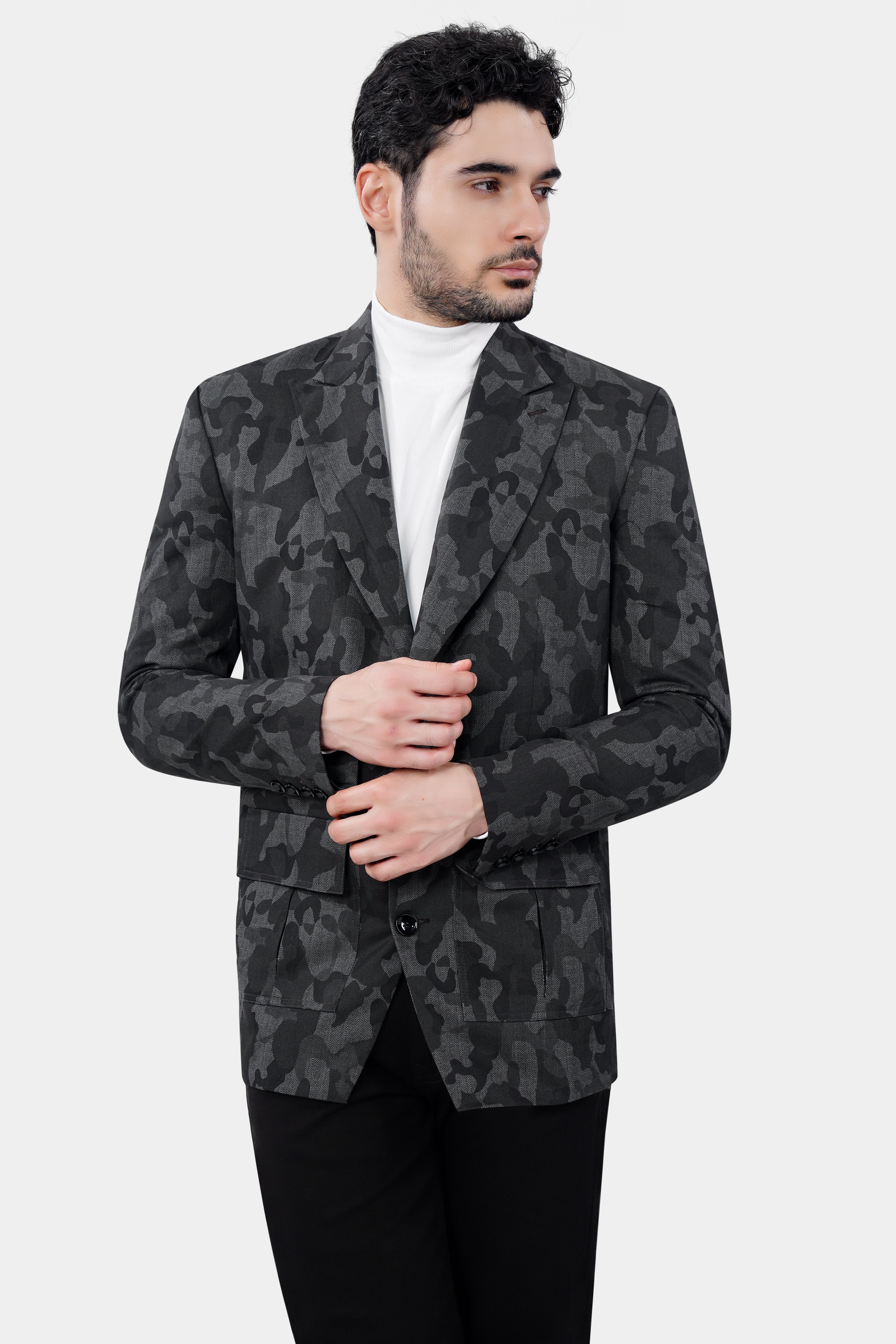 Merengo Gray and Baltic Sea Black Premium Cotton Blazer With Jade Black jeans