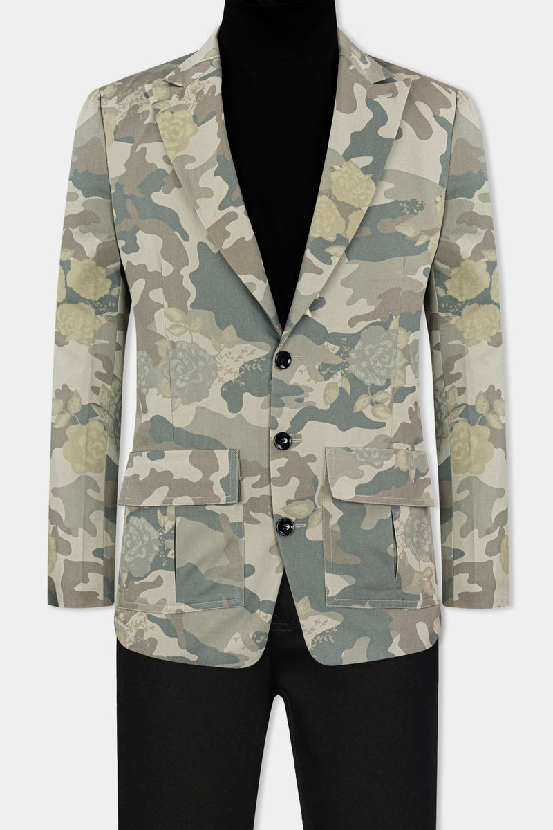 Ivory Green and Arrowtone Brown Camouflage Premium Cotton Designer Suit