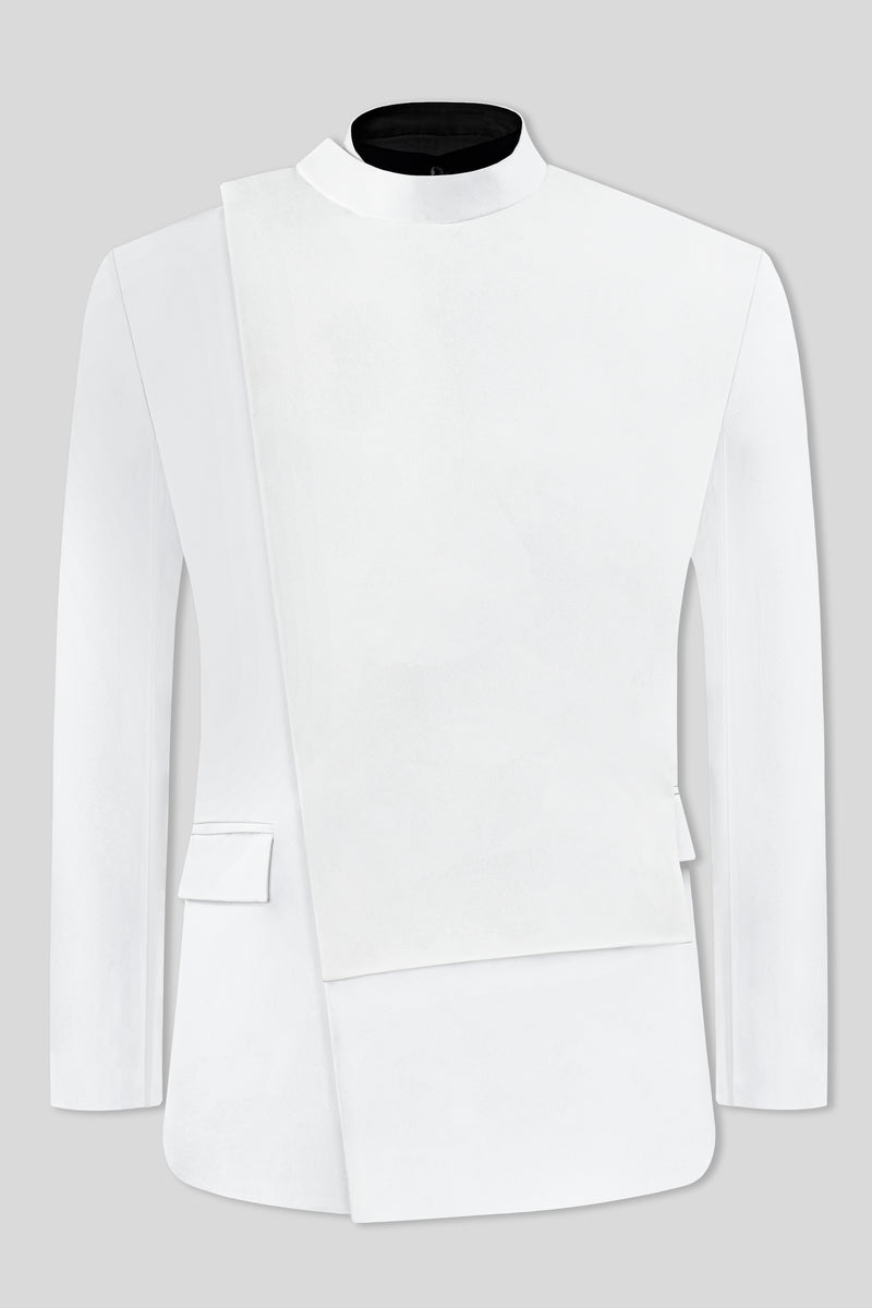 Dove White Wool Rich Bandhgala Designer Suit