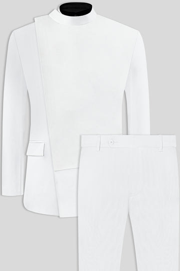 Dove White Wool Rich Bandhgala Designer Suit