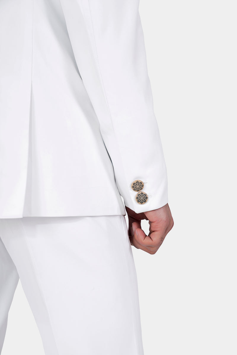 Dove White Wool Rich Bandhgala Designer Suit