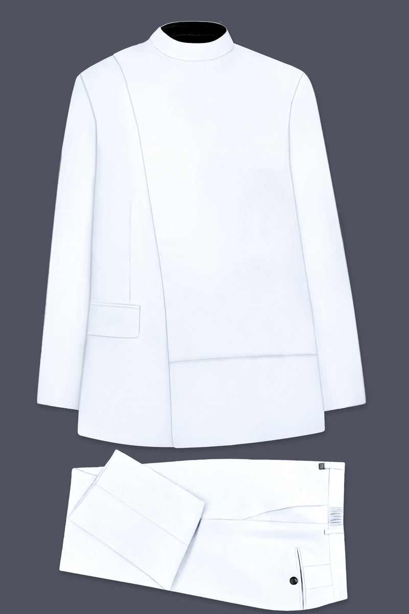 Dove White Wool Rich Bandhgala Designer Suit