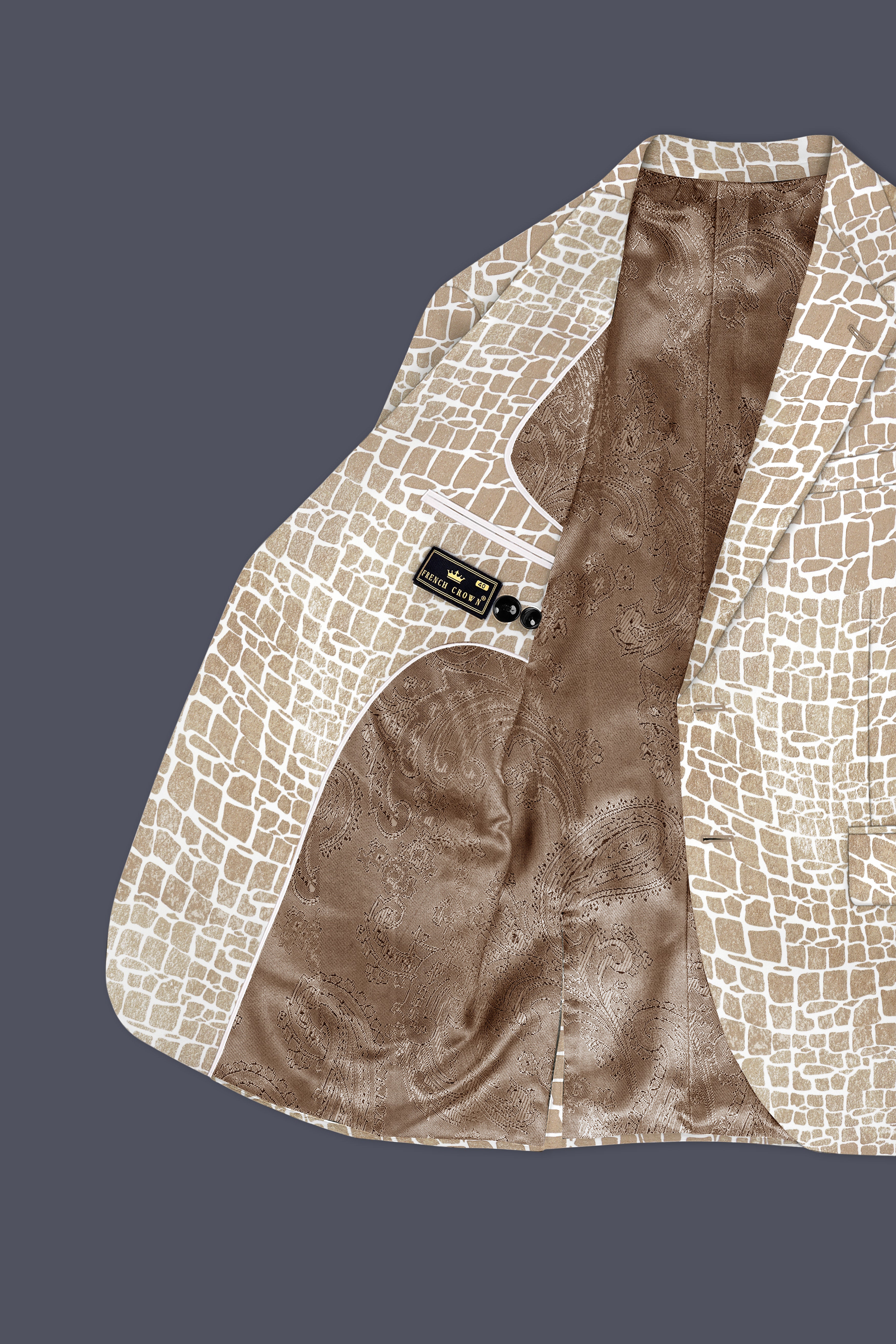 Bright White and Cocoa Brown Printed Premium Cotton Suit