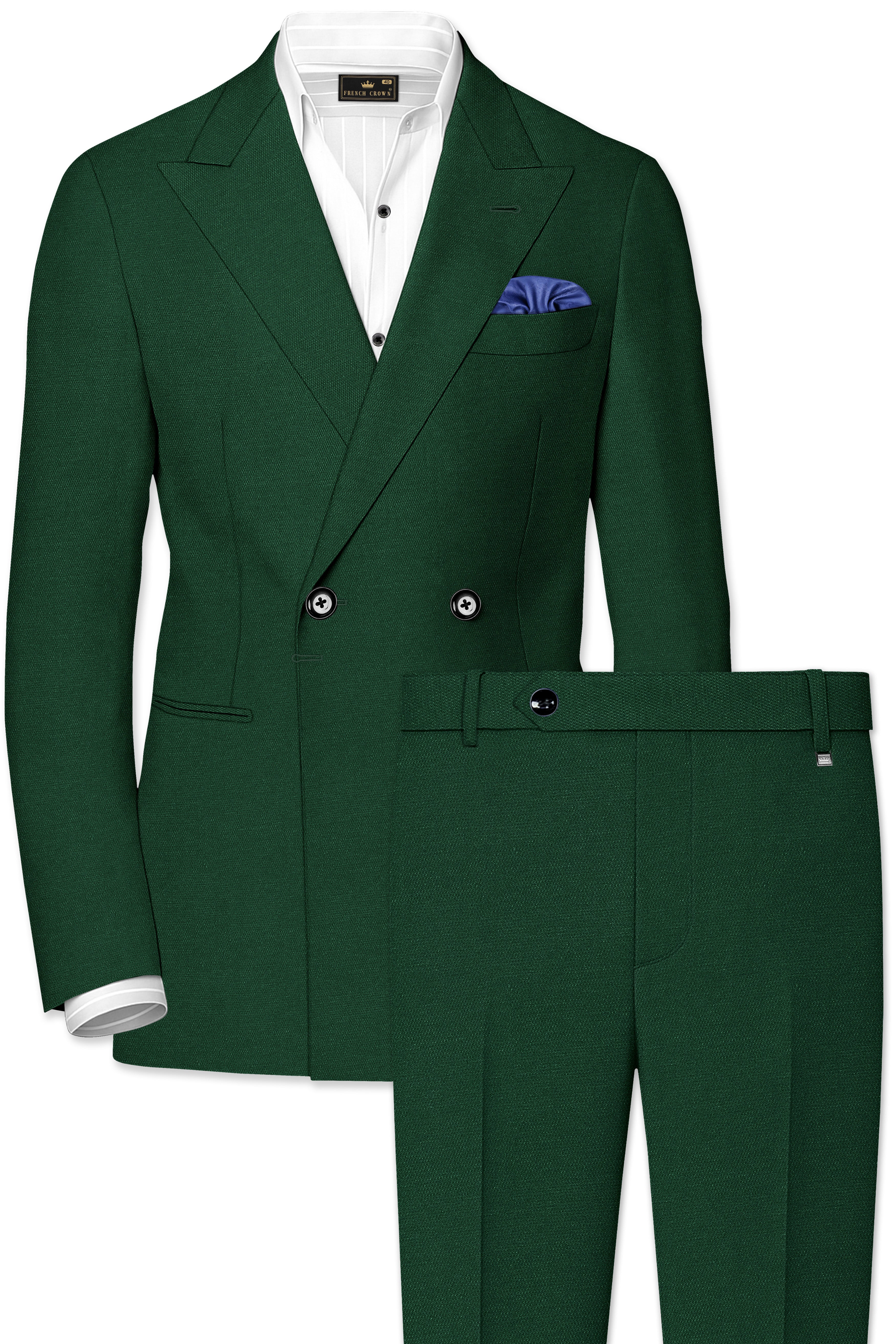 Basil Green Textured Premium wool blend Double Breasted Blazer For