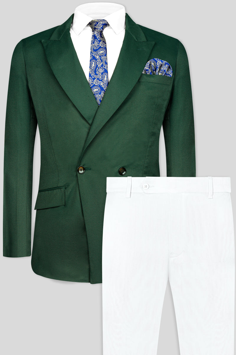Basil Green Wool Rich Double-Breasted Suit
