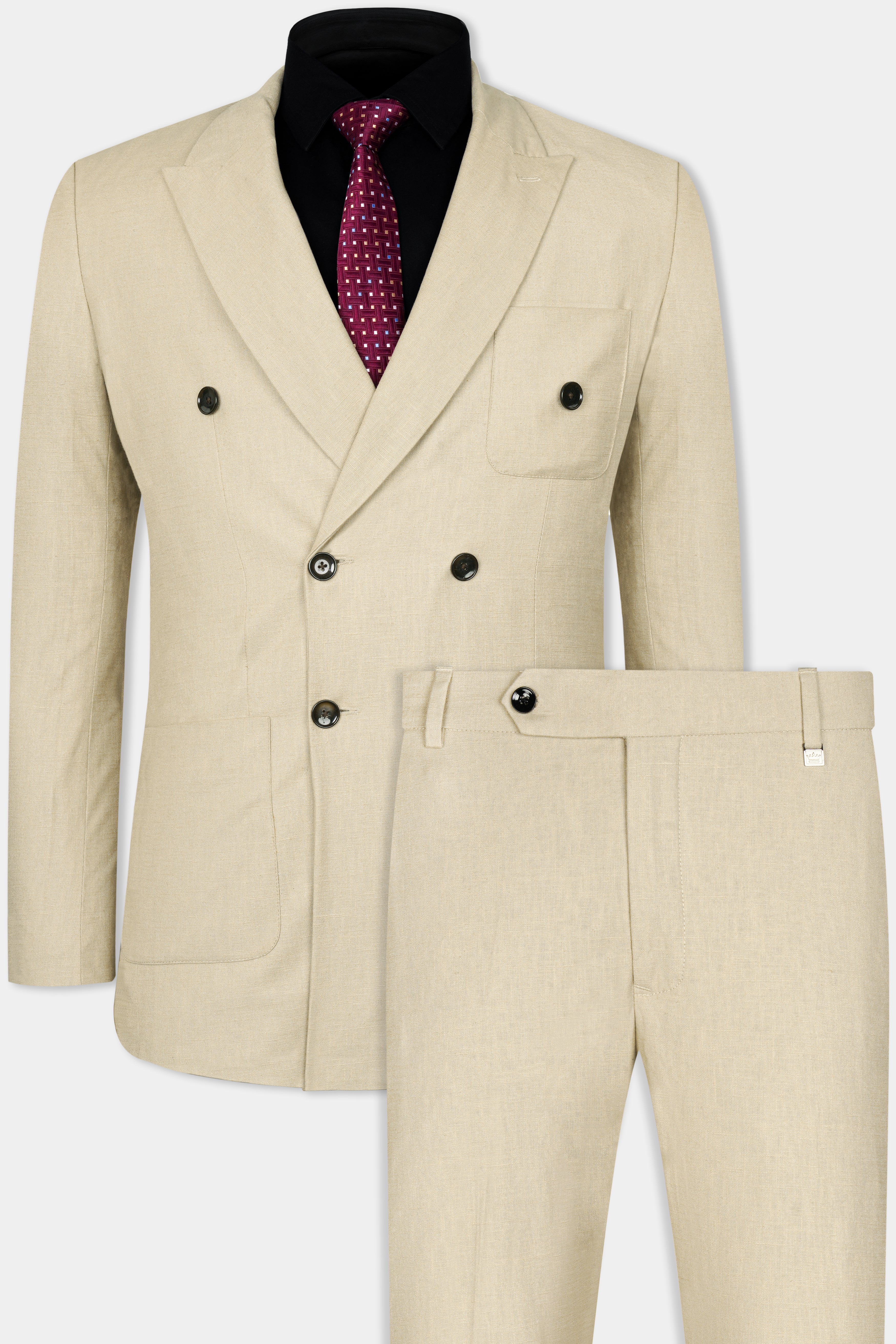 Cashmere Beige Luxurious Linen Double Breasted Sports Suit