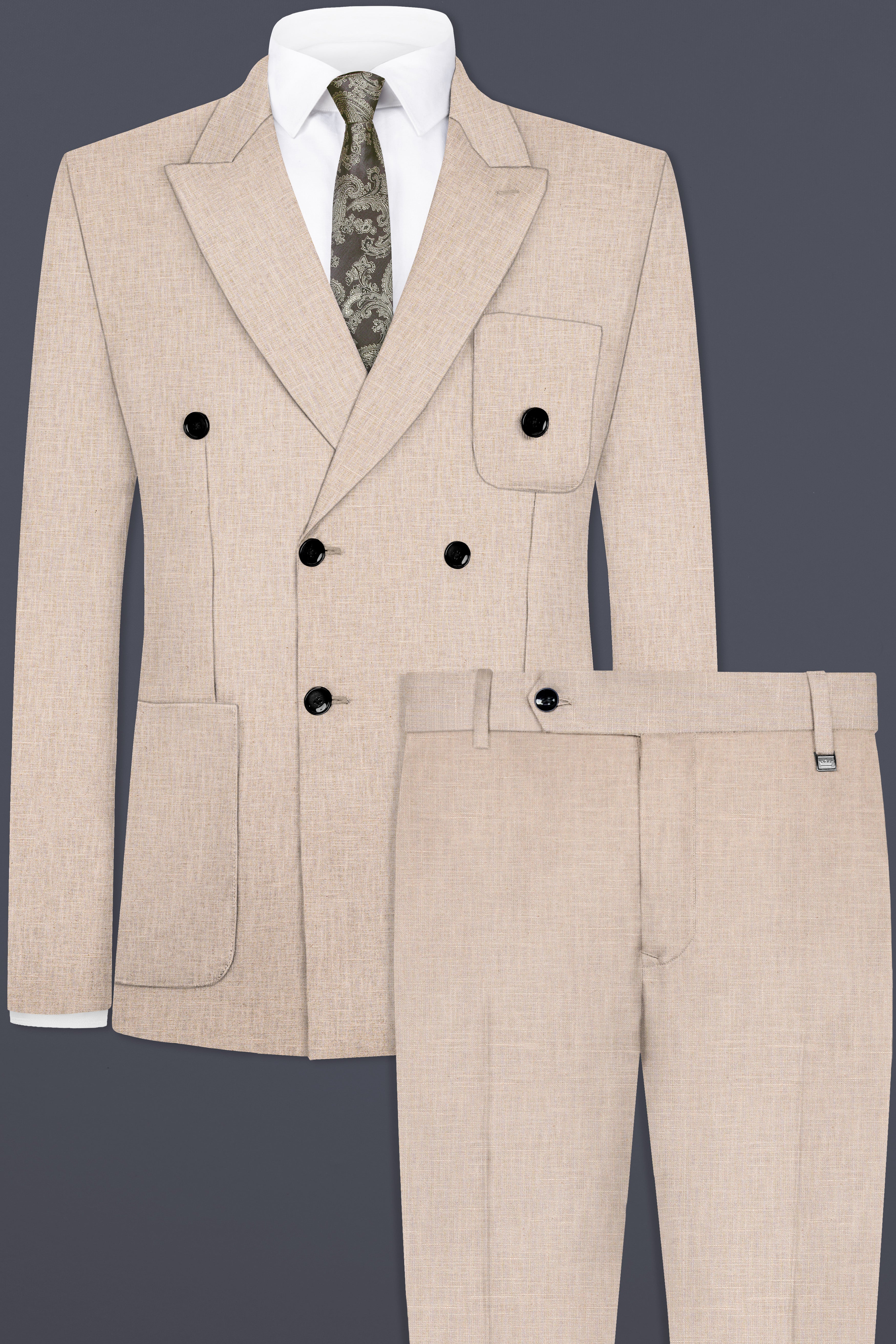 Cashmere Beige Premium Linen Double Breasted Sports Suit