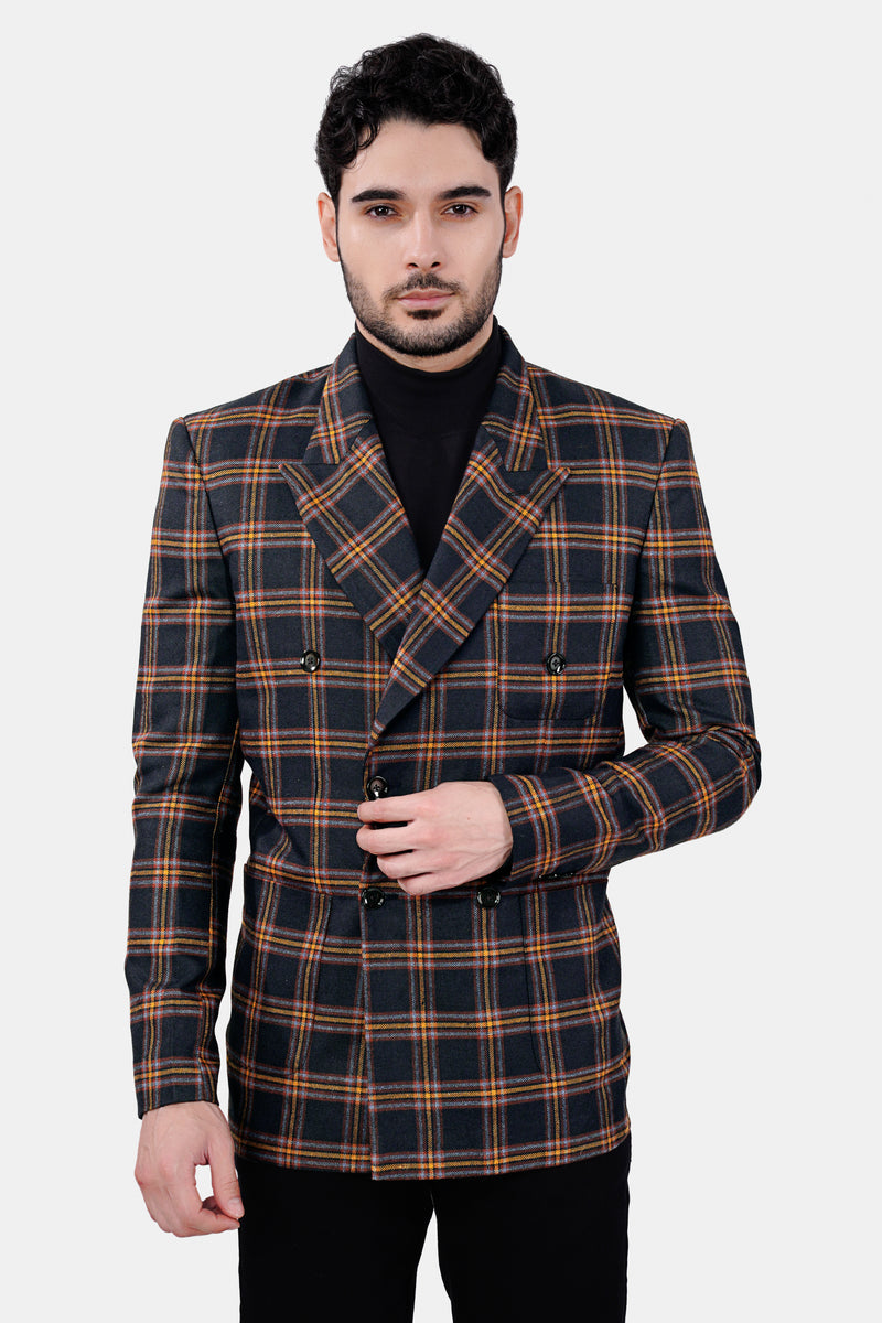 Ebony Blue and Mocha Brown Plaid Tweed Double Breasted Suit