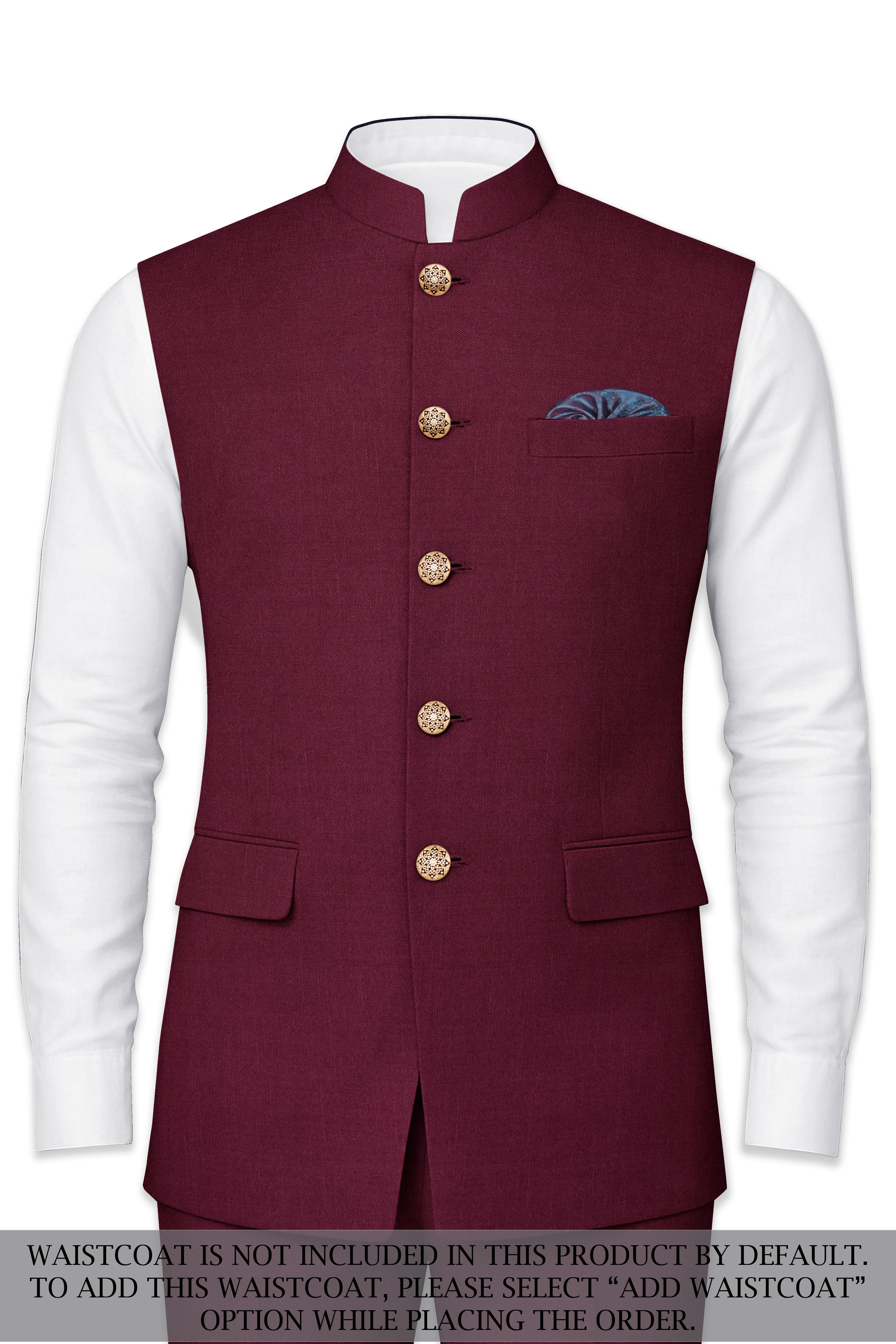 Bordeaux Maroon Cross Placket Wool Rich Bandhgala Suit