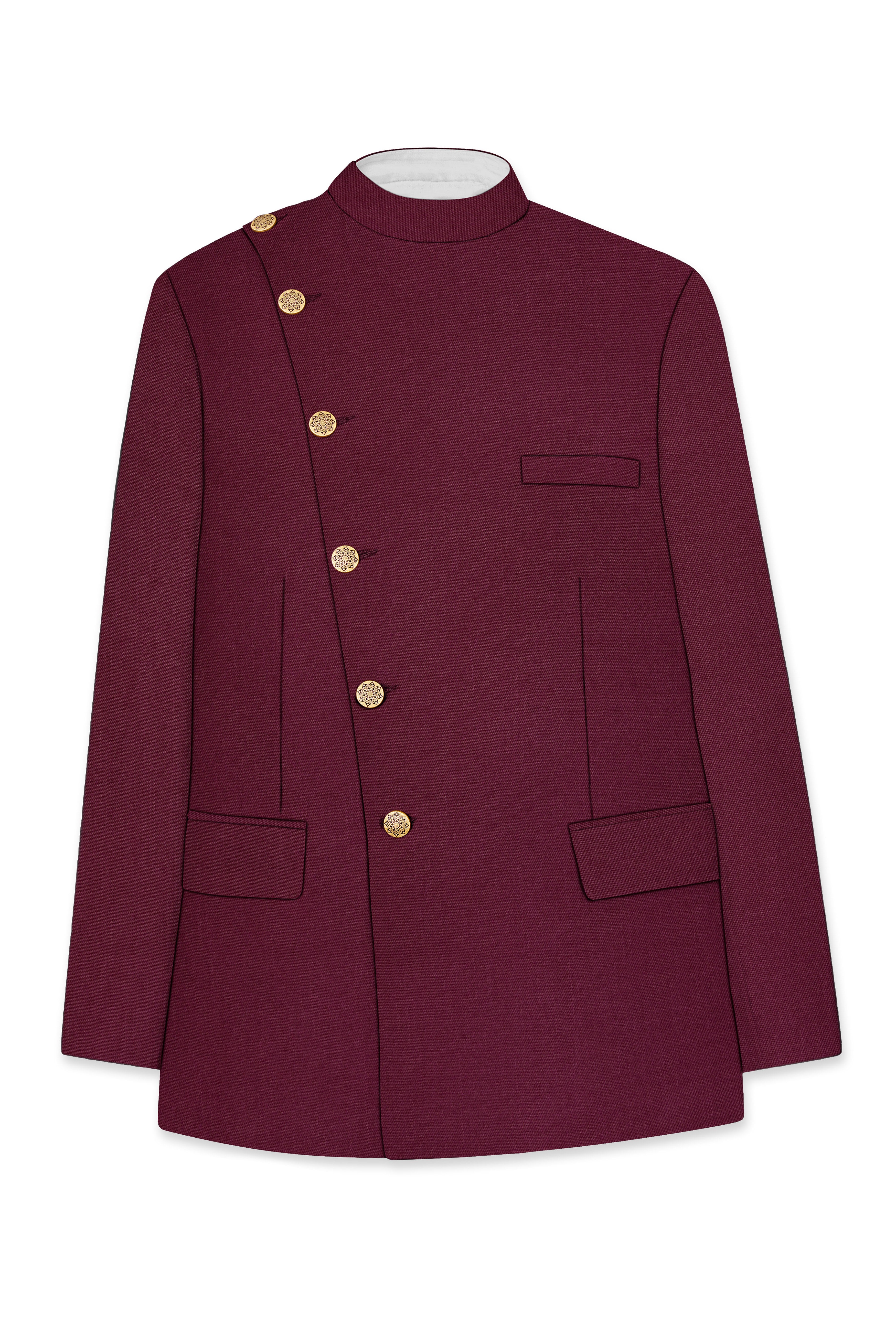 Bordeaux Maroon Cross Placket Wool Rich Bandhgala Suit