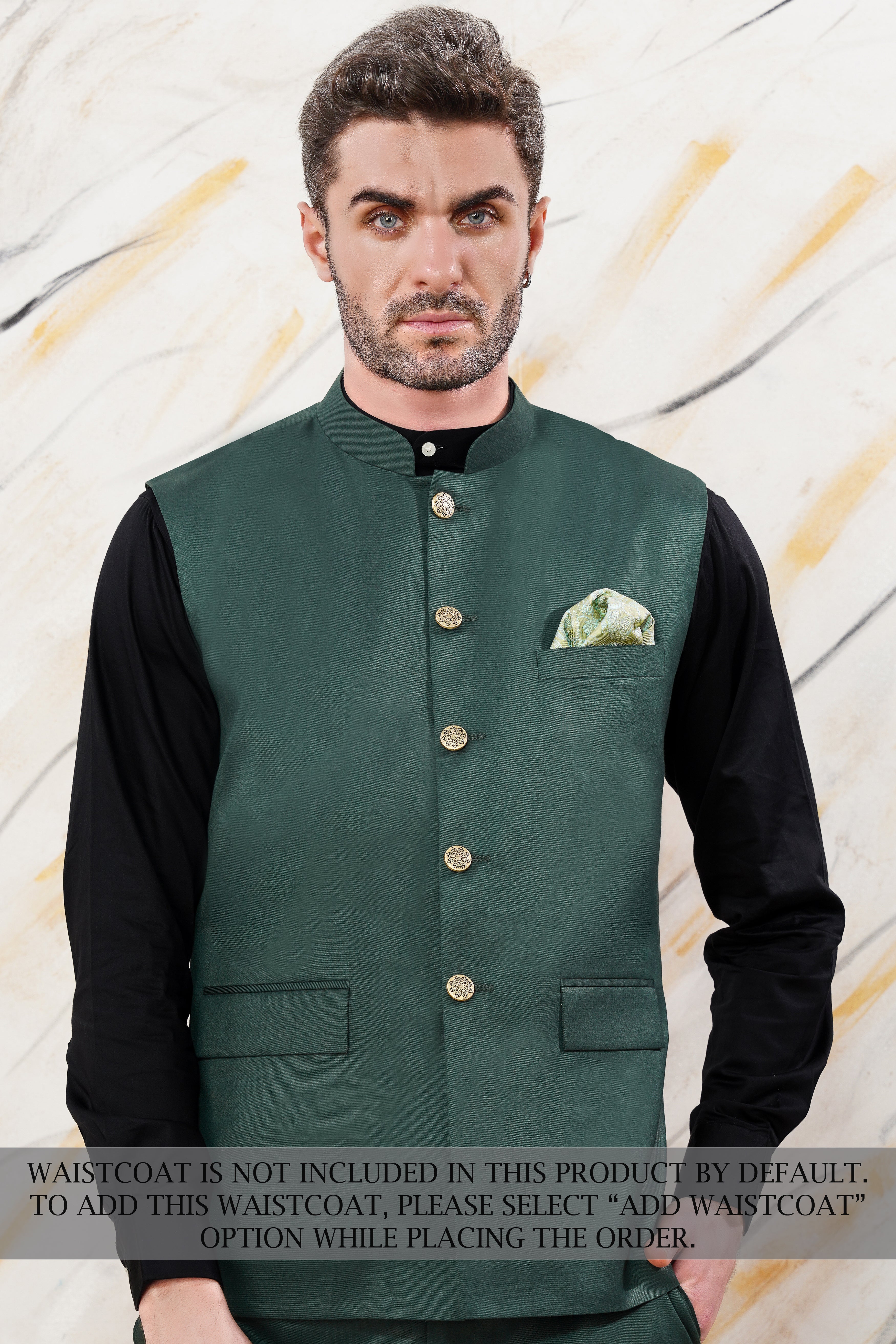 Gable Green Cross Placket Wool Rich Bandhgala Suit