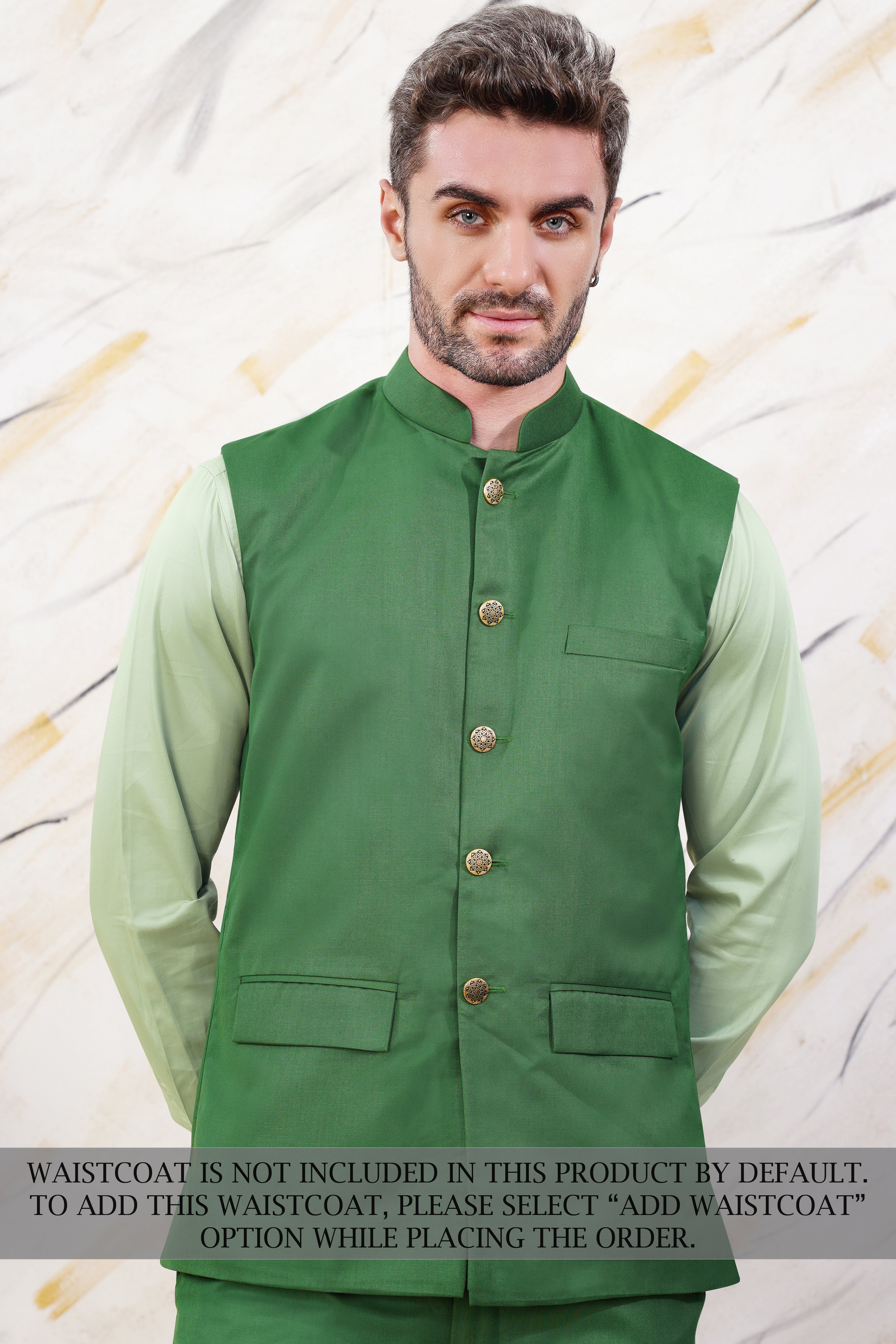 Como Green Cross Buttoned Bandhgala Wool Rich Suit