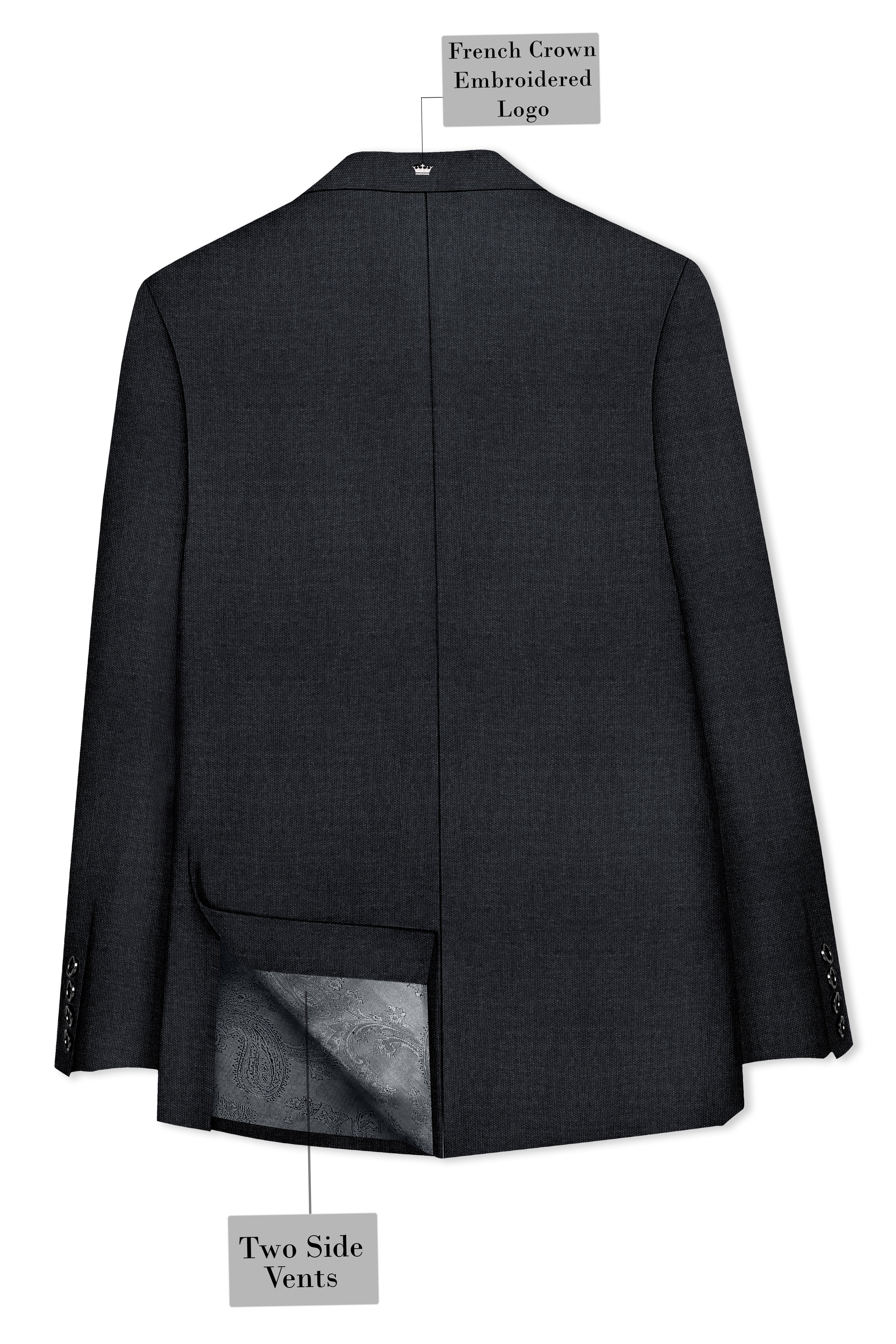 Gunmetal Grey Cross Placket Wool Rich Bandhgala Suit