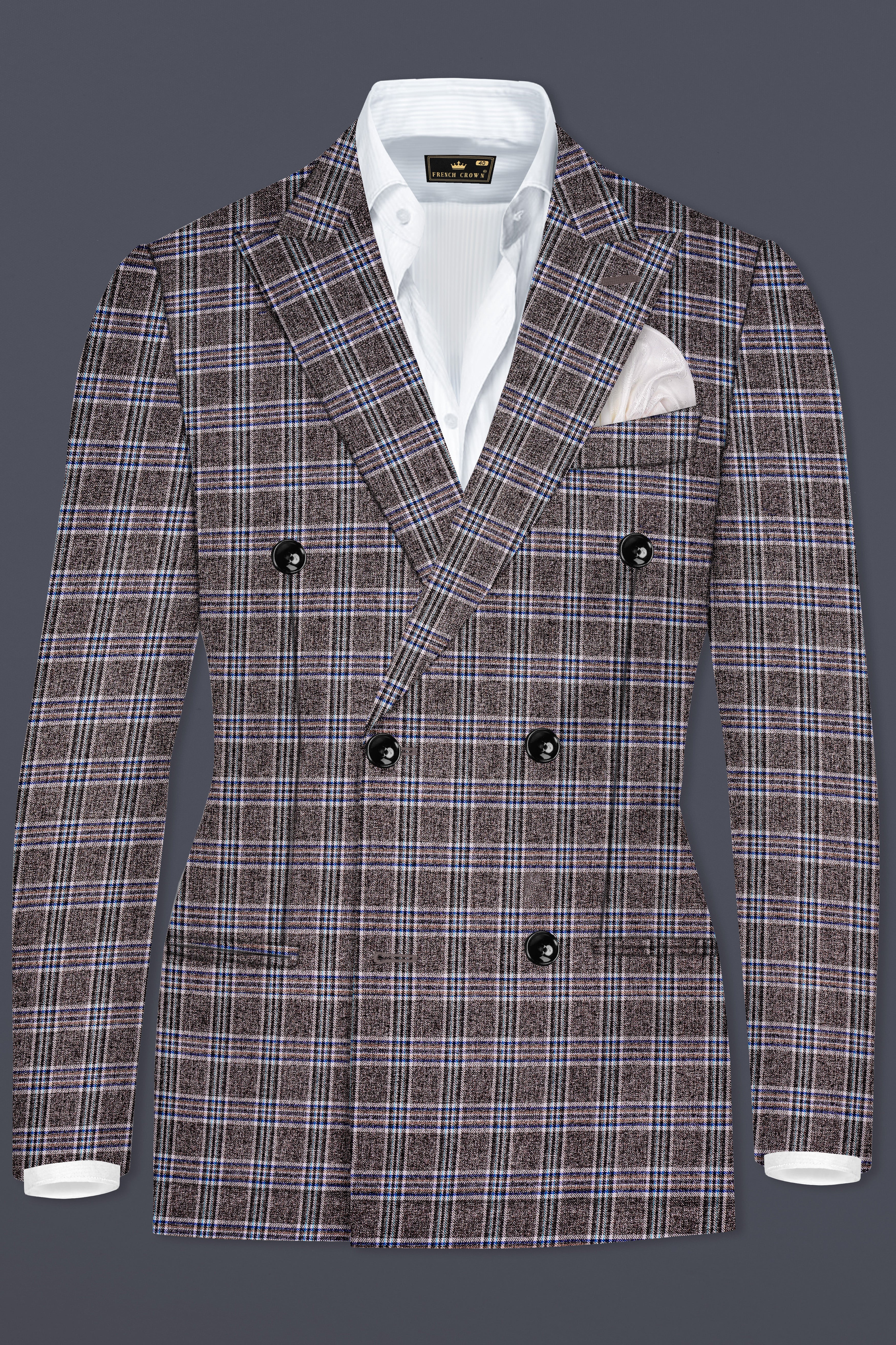 Ironside Gray and Cloud Burst Blue Plaid Wool Rich Double Breasted Suit