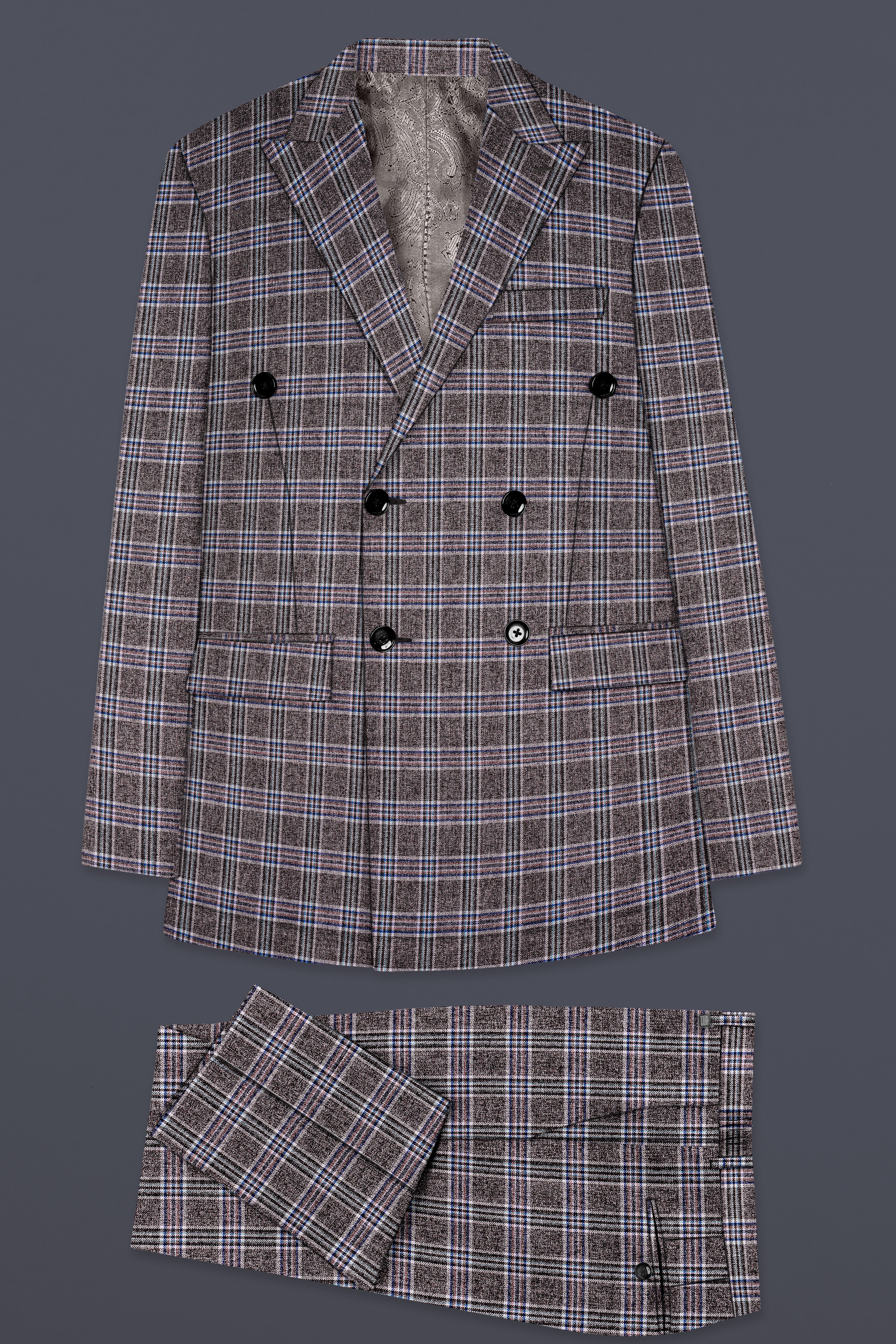 Ironside Gray and Cloud Burst Blue Plaid Wool Rich Double Breasted Suit