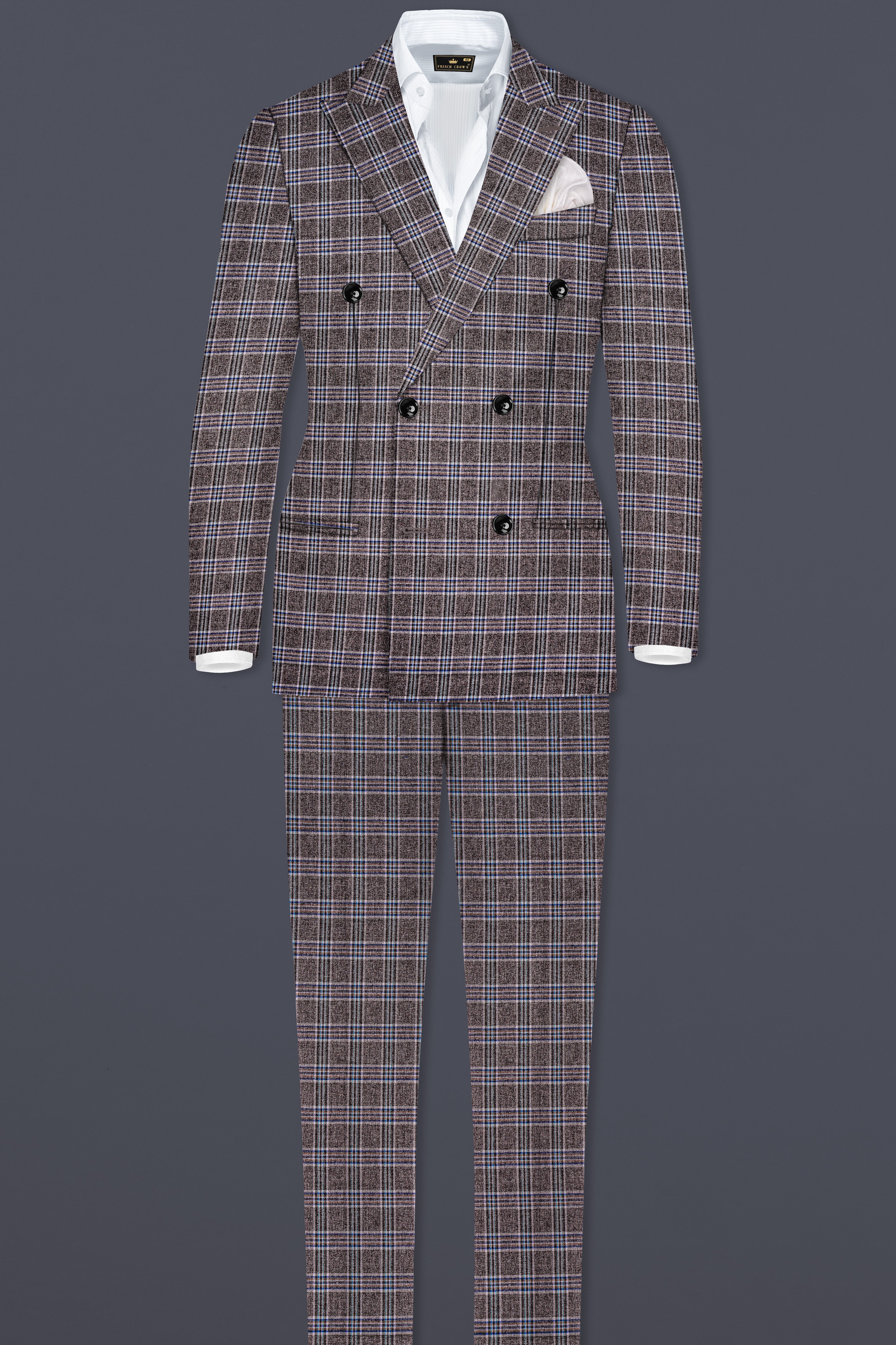 Ironside Gray and Cloud Burst Blue Plaid Wool Rich Double Breasted Suit