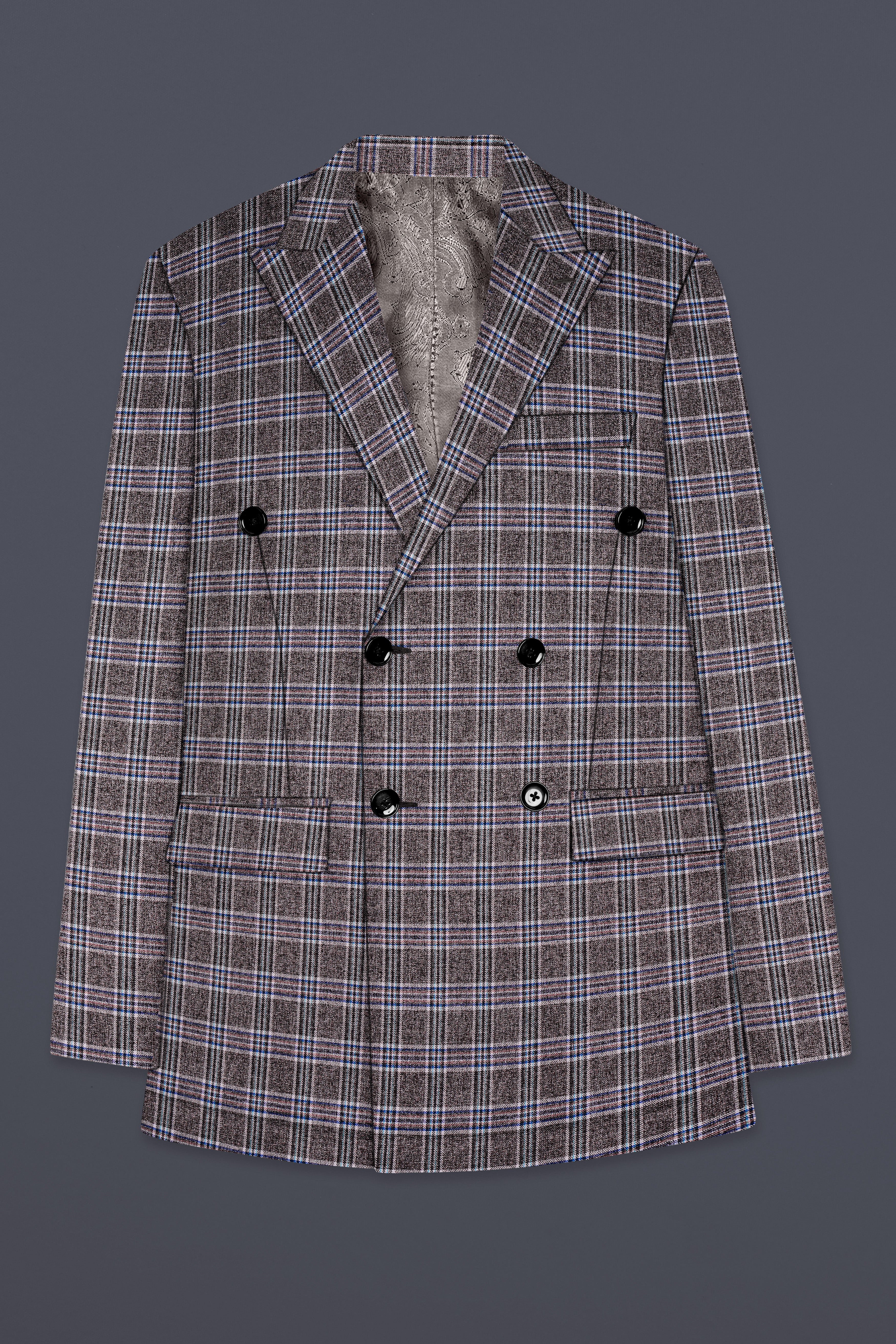 Ironside Gray and Cloud Burst Blue Plaid Wool Rich Double Breasted Suit