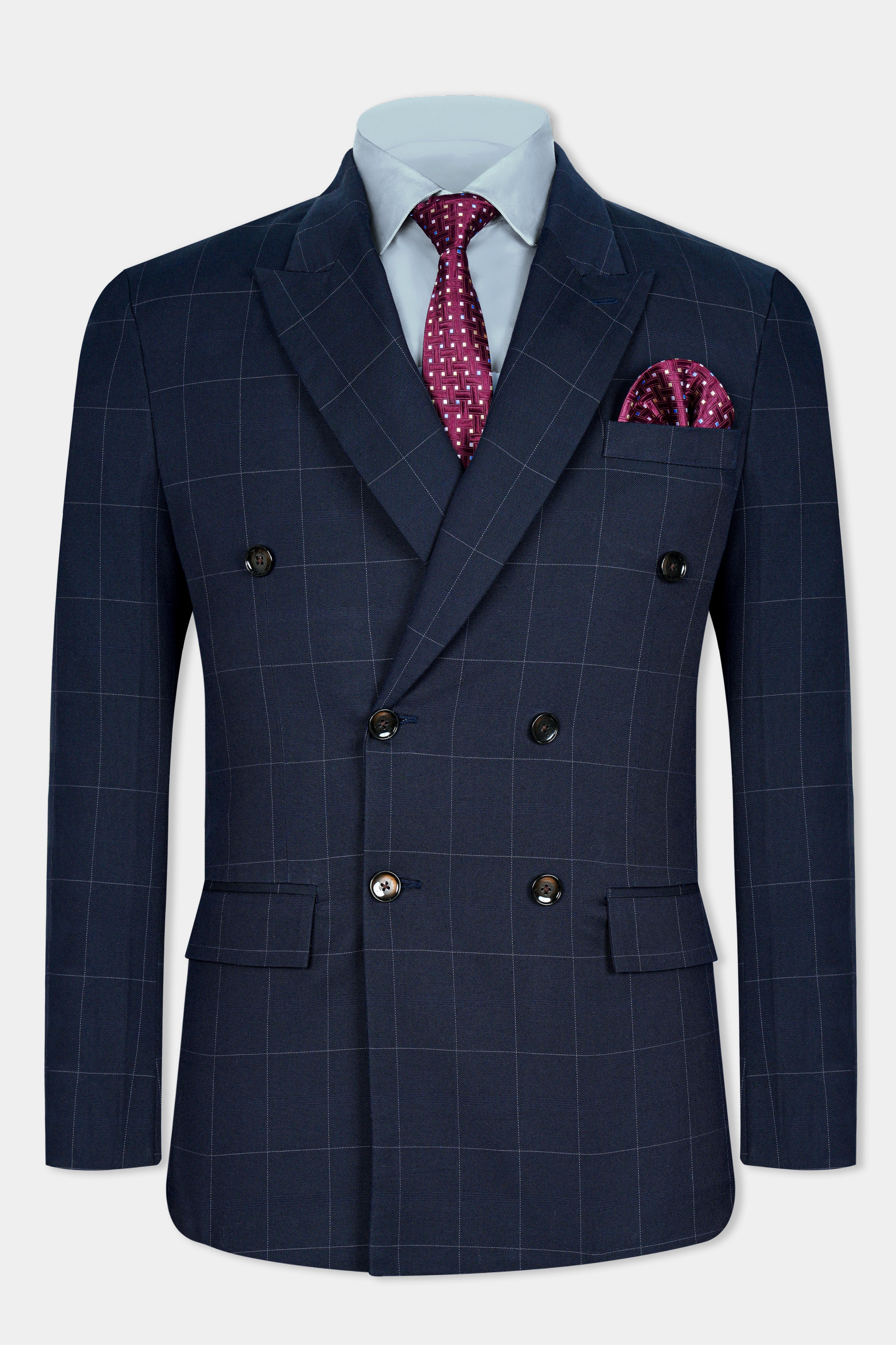 Ebony Blue Windowpane Premium Cotton Double Breasted Suit ST3074-DB-36, ST3074-DB-38, ST3074-DB-40, ST3074-DB-42, ST3074-DB-44, ST3074-DB-46, ST3074-DB-48, ST3074-DB-50, ST3074-DB-52, ST3074-DB-54, ST3074-DB-56, ST3074-DB-58, ST3074-DB-60