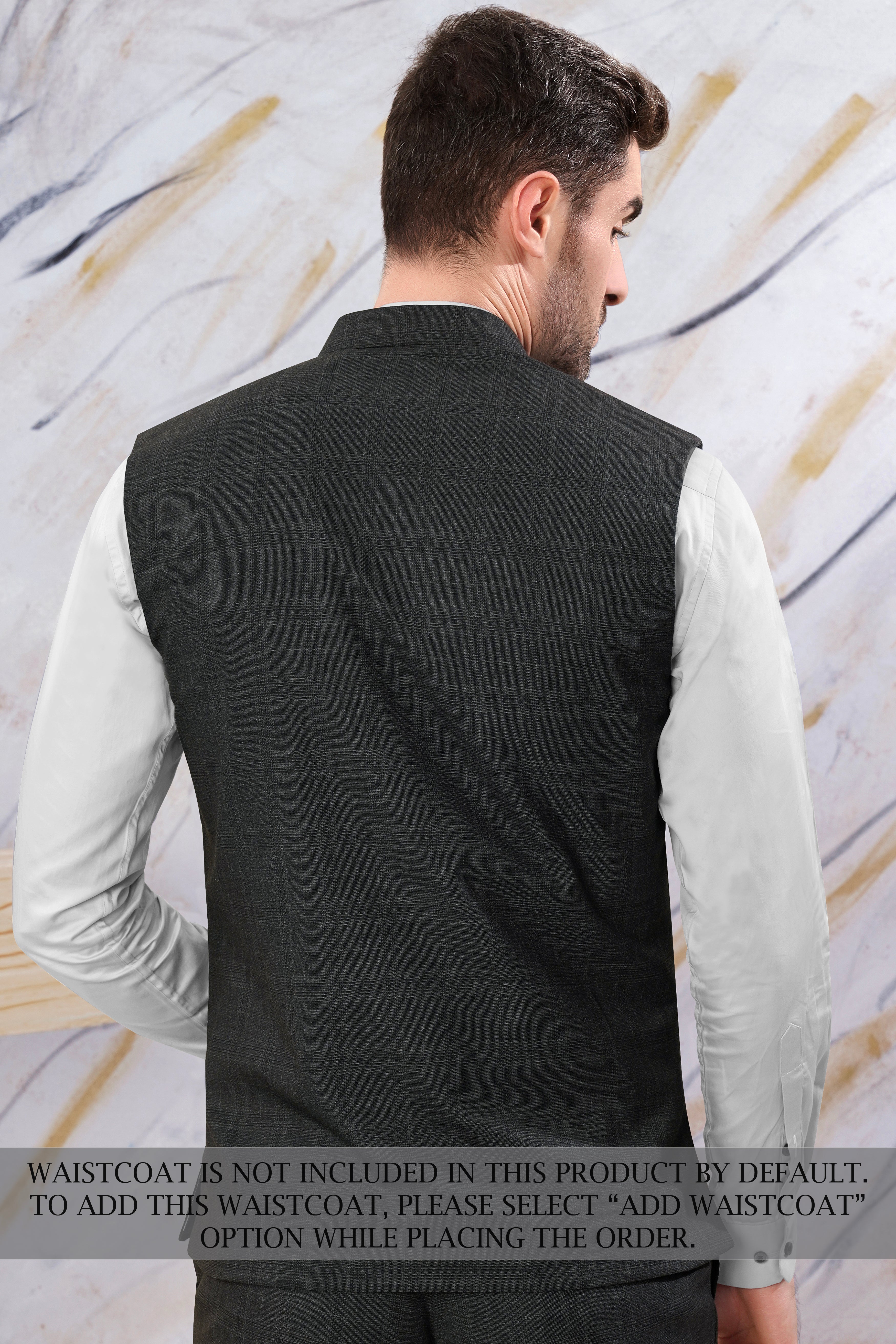 Iridium Gray Subtle Checkered Wool Rich Cross Buttoned Bandhgala Suit ST3101-CBG-36, ST3101-CBG-38, ST3101-CBG-40, ST3101-CBG-42, ST3101-CBG-44, ST3101-CBG-46, ST3101-CBG-48, ST3101-CBG-50, ST3101-CBG-52, ST3101-CBG-54, ST3101-CBG-56, ST3101-CBG-58, ST3101-CBG-60