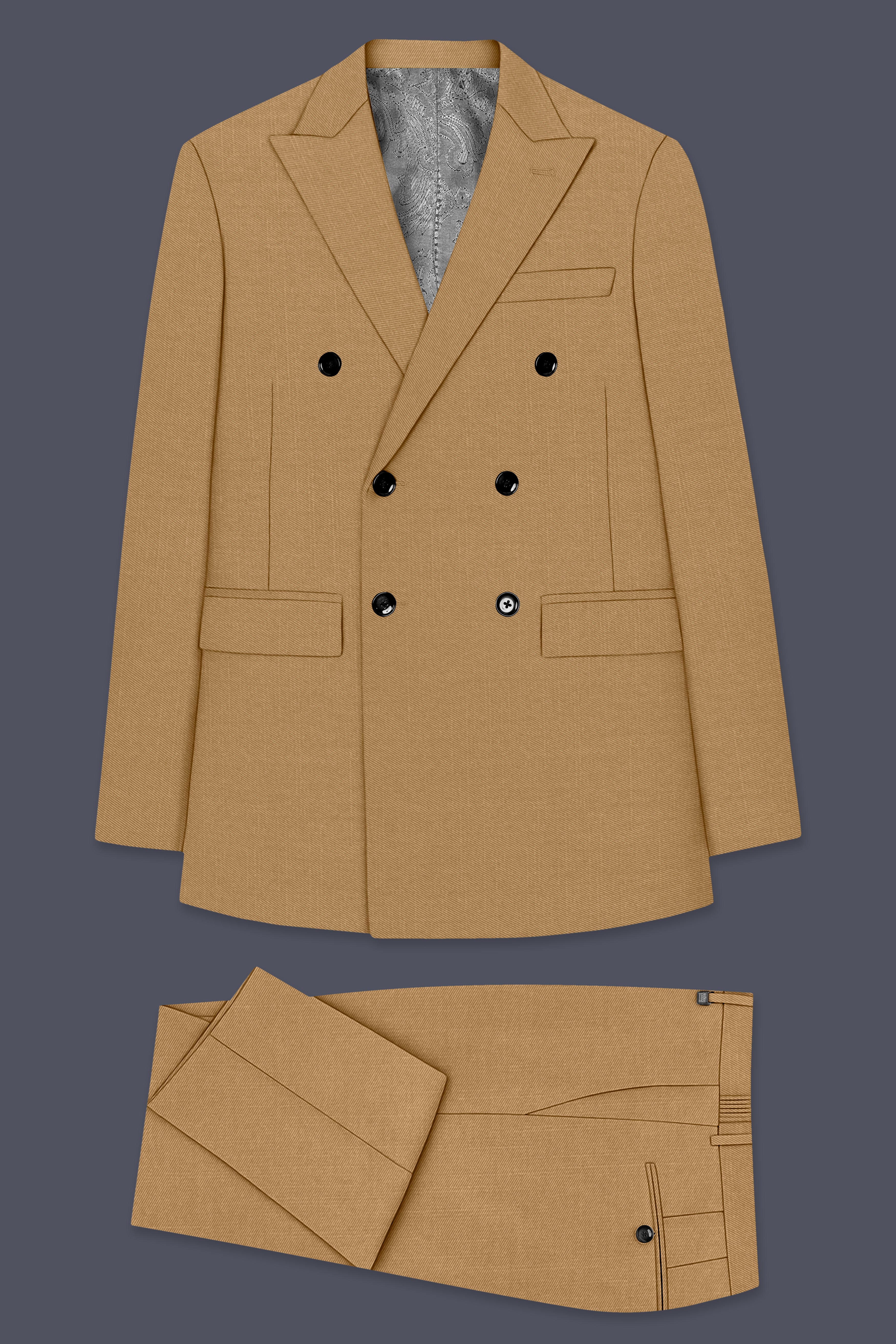 Twine Beige Wool Rich Double Breasted Suit