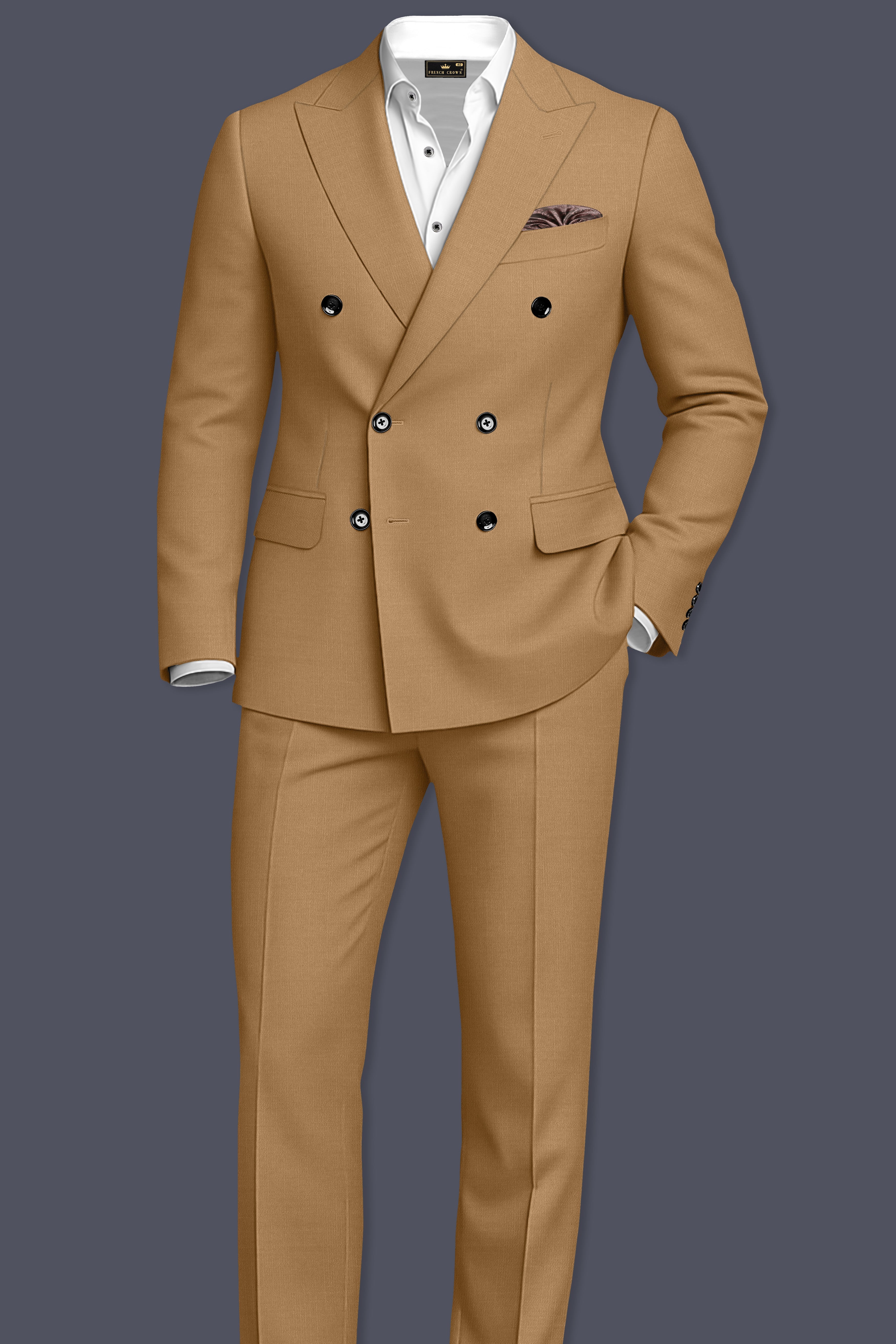 Twine Beige Wool Rich Double Breasted Suit