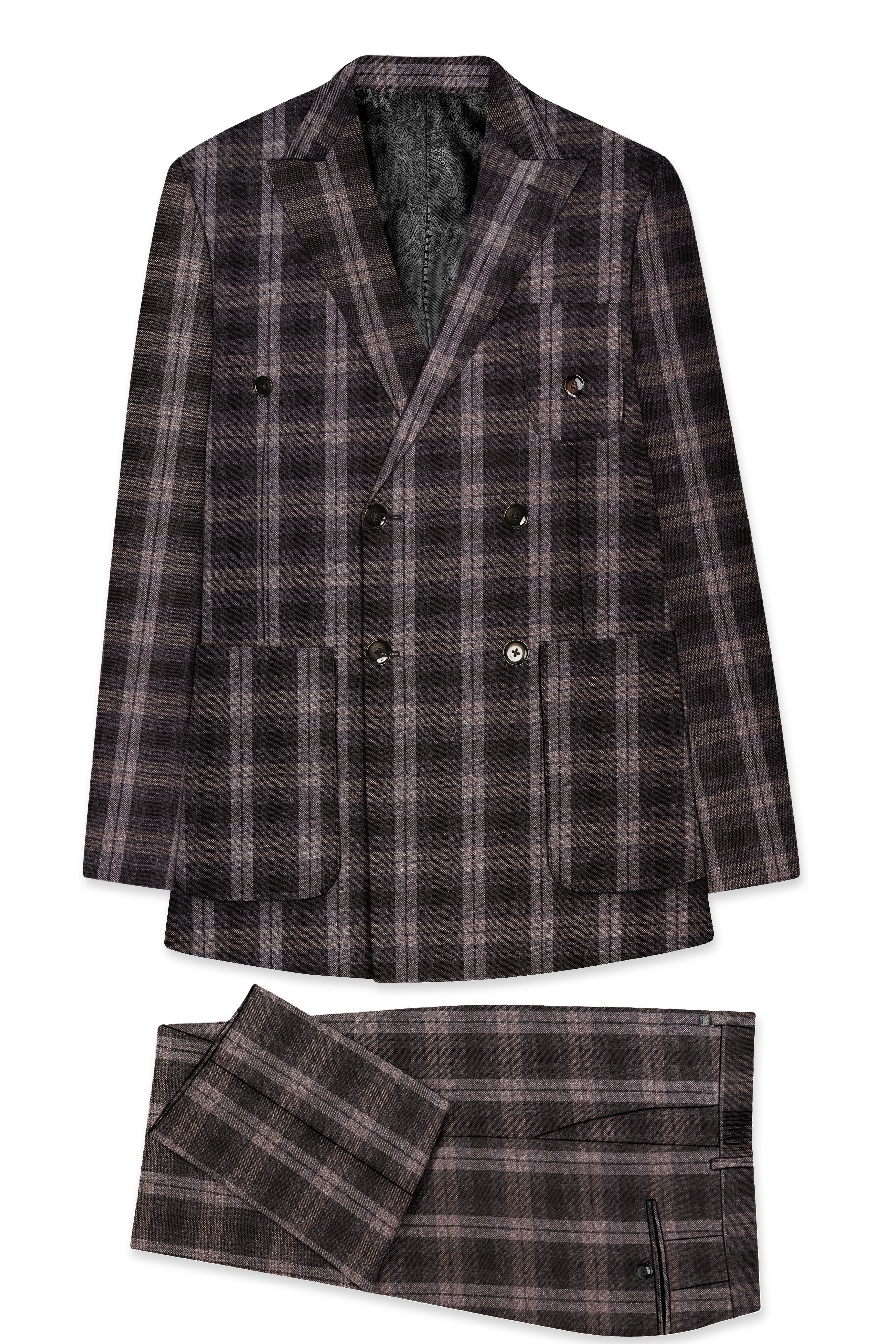 Zeus Black and Concord Gray Plaid Tweed Double Breasted Sports Suit