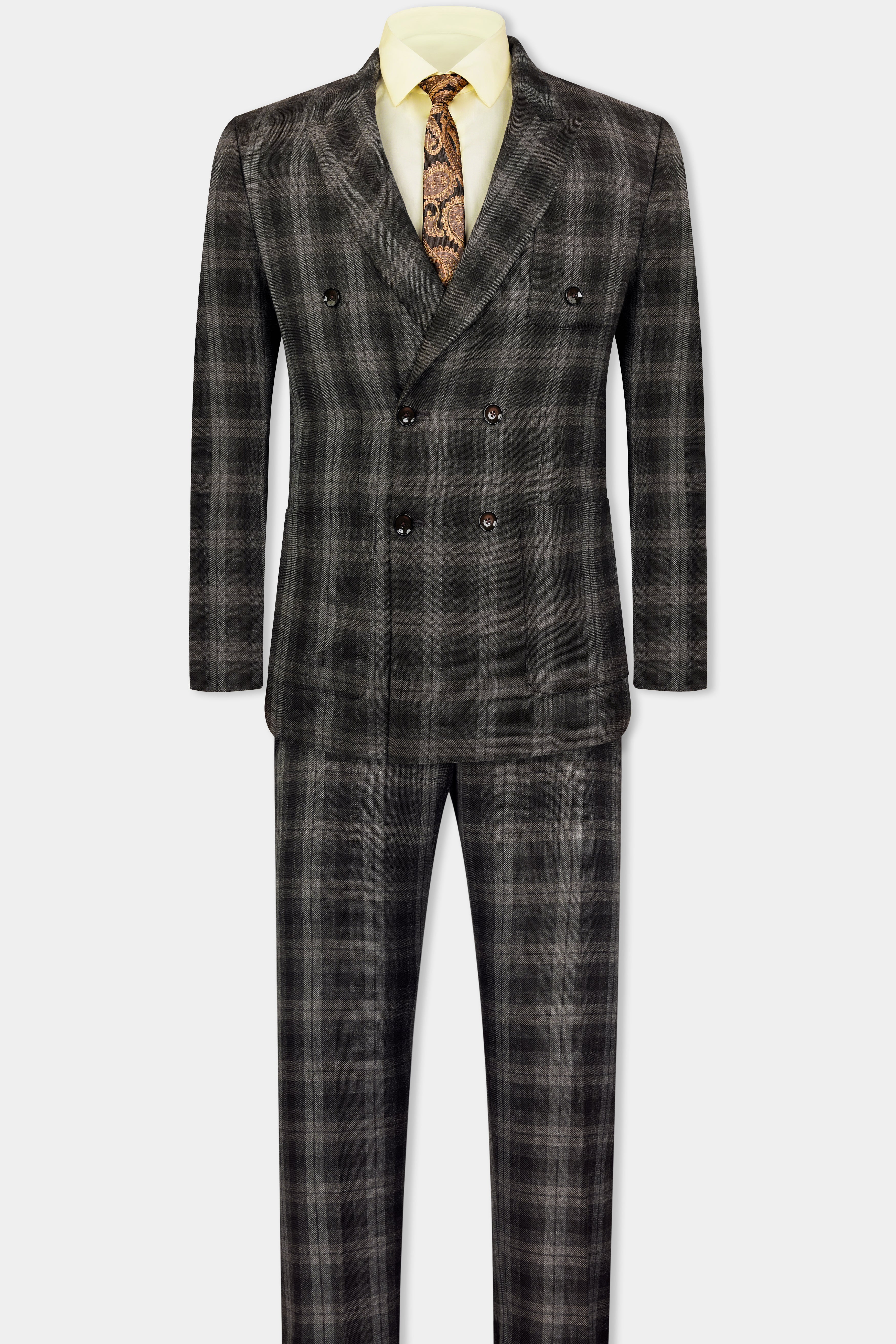 Zeus Black and Concord Gray Plaid Tweed Double Breasted Sports Suit ST3113-DB-PP-36, ST3113-DB-PP-38, ST3113-DB-PP-40, ST3113-DB-PP-42, ST3113-DB-PP-44, ST3113-DB-PP-46, ST3113-DB-PP-48, ST3113-DB-PP-50, ST3113-DB-PP-52, ST3113-DB-PP-54, ST3113-DB-PP-56, ST3113-DB-PP-58, ST3113-DB-PP-60