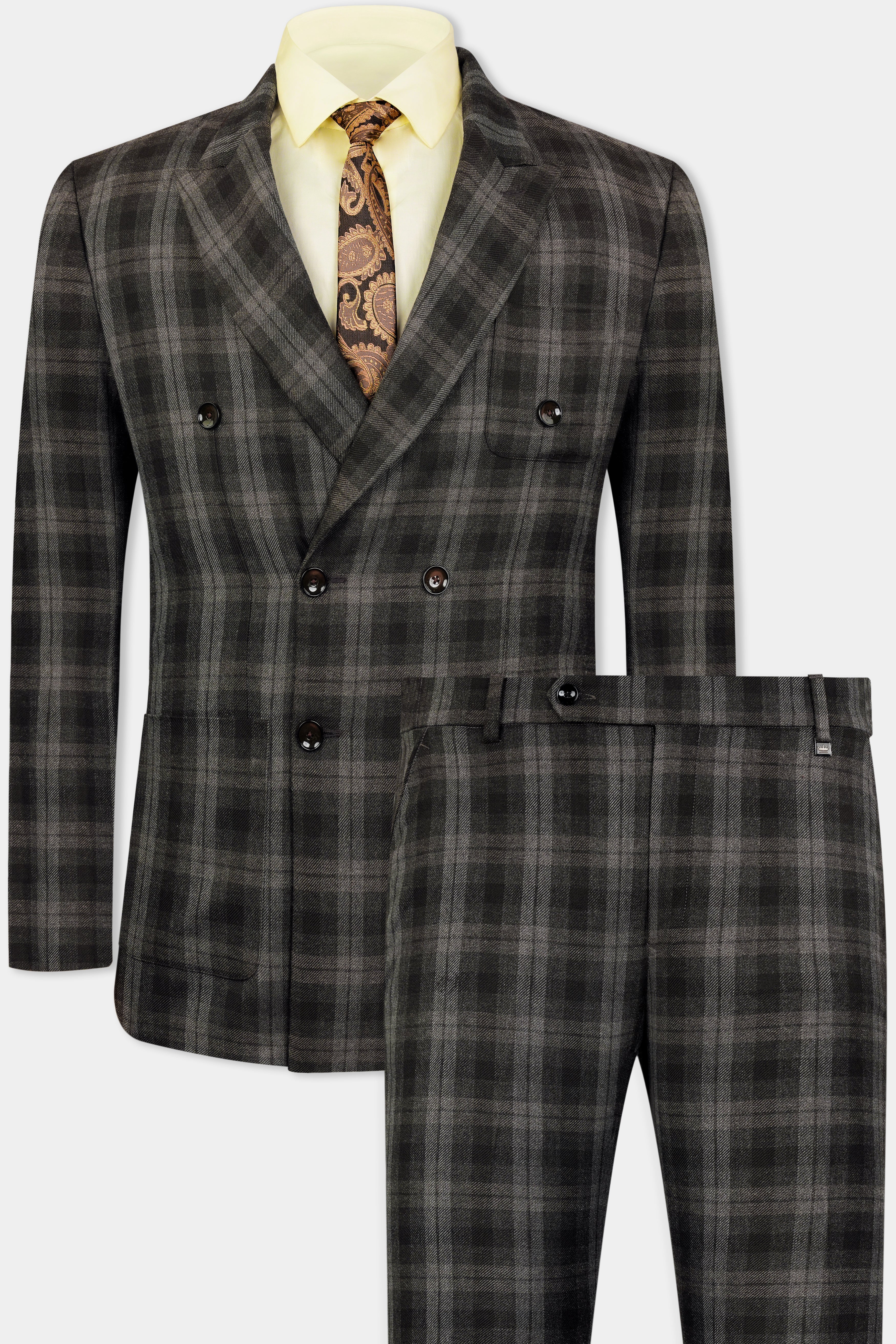 Zeus Black and Concord Gray Plaid Tweed Double Breasted Sports Suit ST3113-DB-PP-36, ST3113-DB-PP-38, ST3113-DB-PP-40, ST3113-DB-PP-42, ST3113-DB-PP-44, ST3113-DB-PP-46, ST3113-DB-PP-48, ST3113-DB-PP-50, ST3113-DB-PP-52, ST3113-DB-PP-54, ST3113-DB-PP-56, ST3113-DB-PP-58, ST3113-DB-PP-60