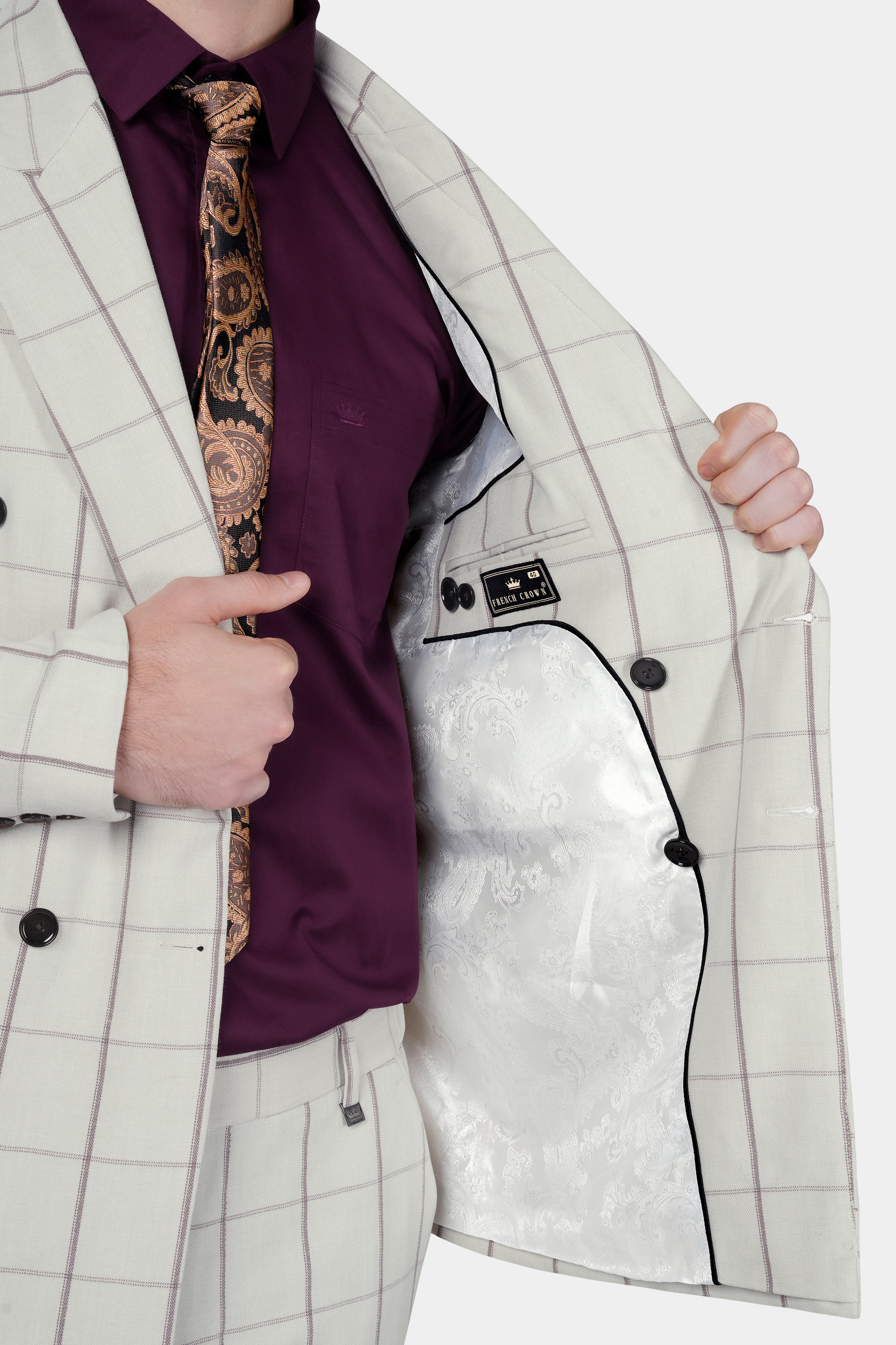 Iron Cream Windowpane Wool Rich Double Breasted Suit ST3116-DB-36, ST3116-DB-38, ST3116-DB-40, ST3116-DB-42, ST3116-DB-44, ST3116-DB-46, ST3116-DB-48, ST3116-DB-50, ST3116-DB-52, ST3116-DB-54, ST3116-DB-56, ST3116-DB-58, ST3116-DB-60