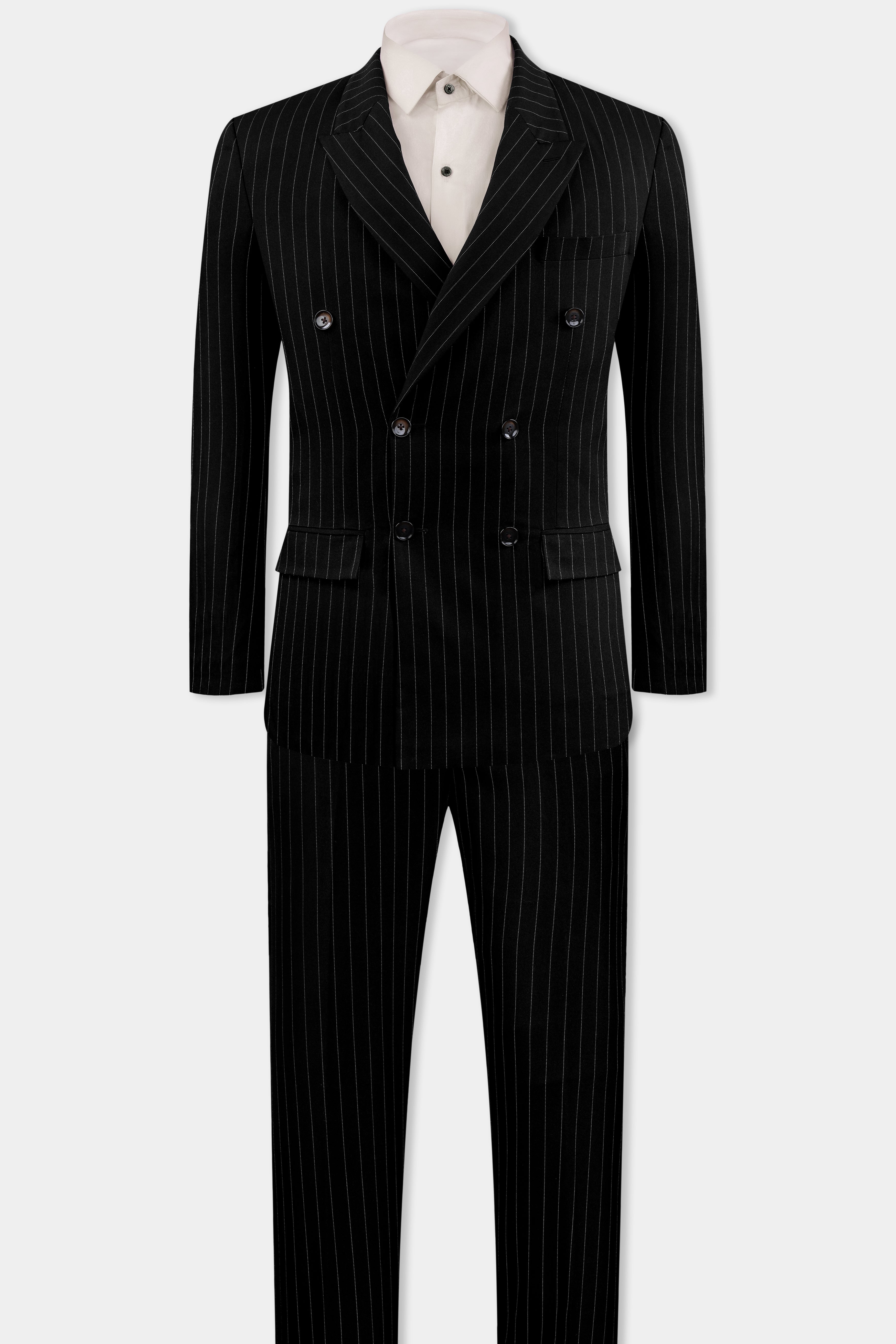 Jade Black and White Pin Striped Wool Rich Double Breasted Suit ST3123-DB-36, ST3123-DB-38, ST3123-DB-40, ST3123-DB-42, ST3123-DB-44, ST3123-DB-46, ST3123-DB-48, ST3123-DB-50, ST3123-DB-52, ST3123-DB-54, ST3123-DB-56, ST3123-DB-58, ST3123-DB-60