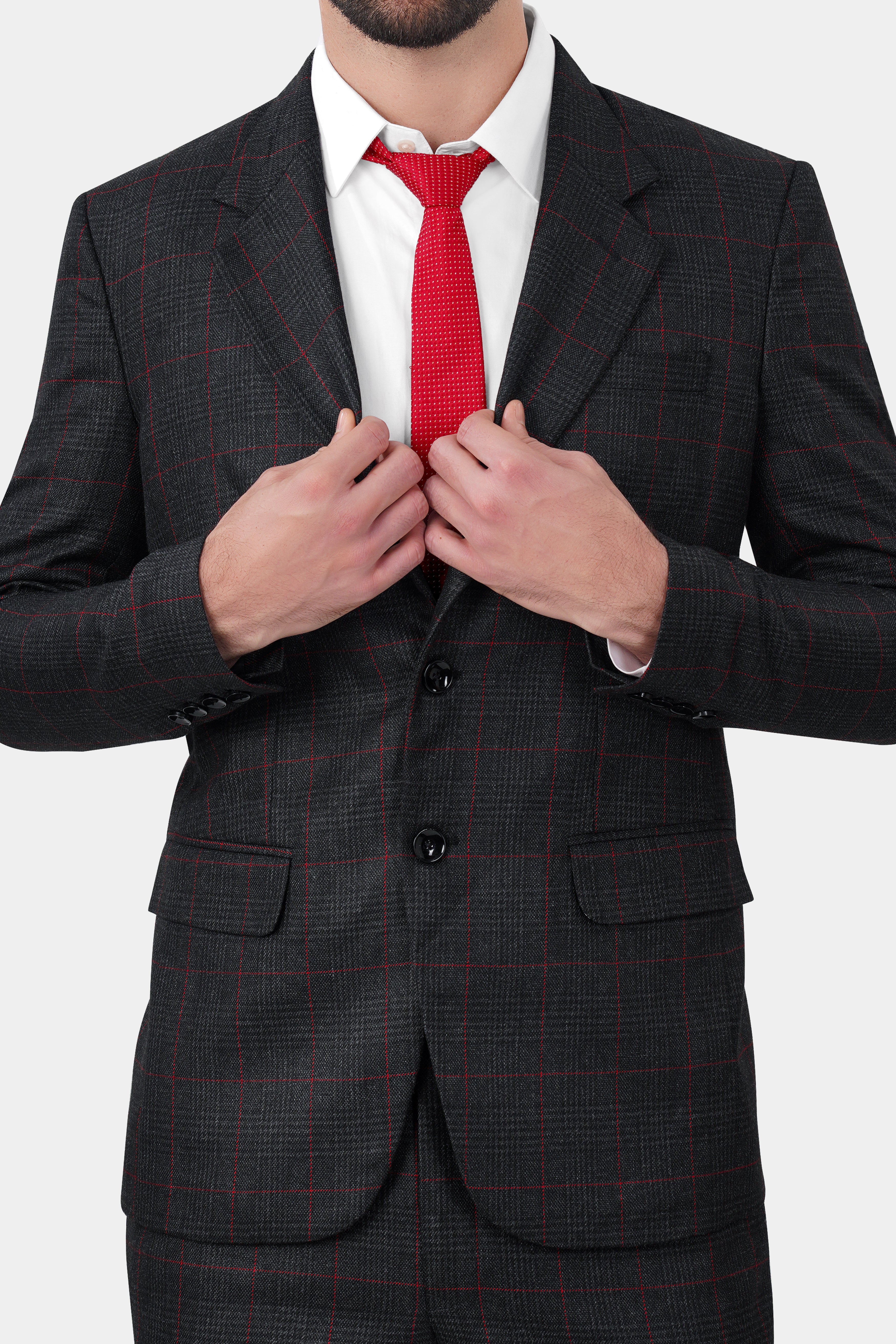 Bunker Black and Maple Red Windowpane Tweed Suit ST3124-SB-36, ST3124-SB-38, ST3124-SB-40, ST3124-SB-42, ST3124-SB-44, ST3124-SB-46, ST3124-SB-48, ST3124-SB-50, ST3124-SB-52, ST3124-SB-54, ST3124-SB-56, ST3124-SB-58, ST3124-SB-60