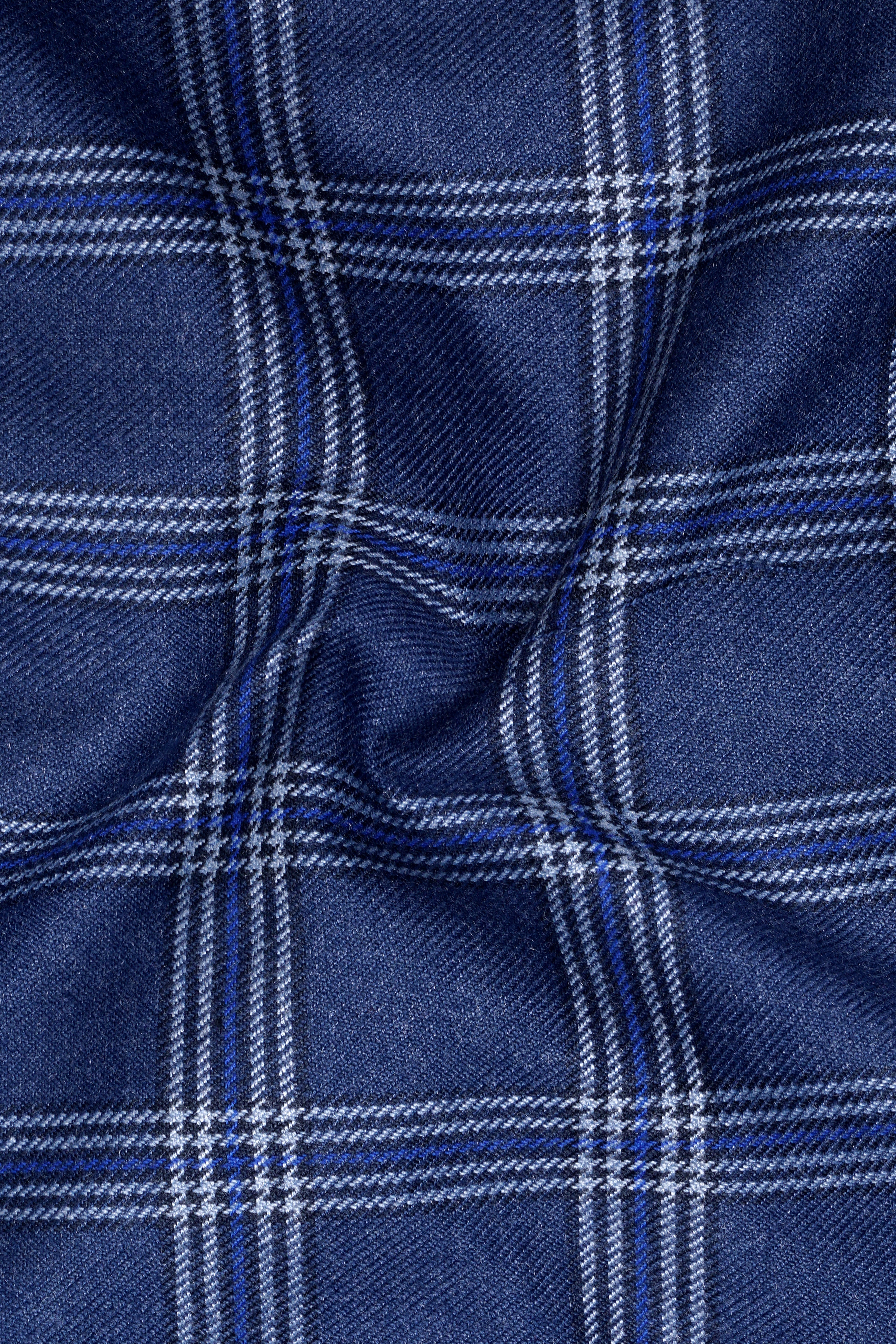 Cloud Blue and White Plaid Tweed Double Breasted Suit