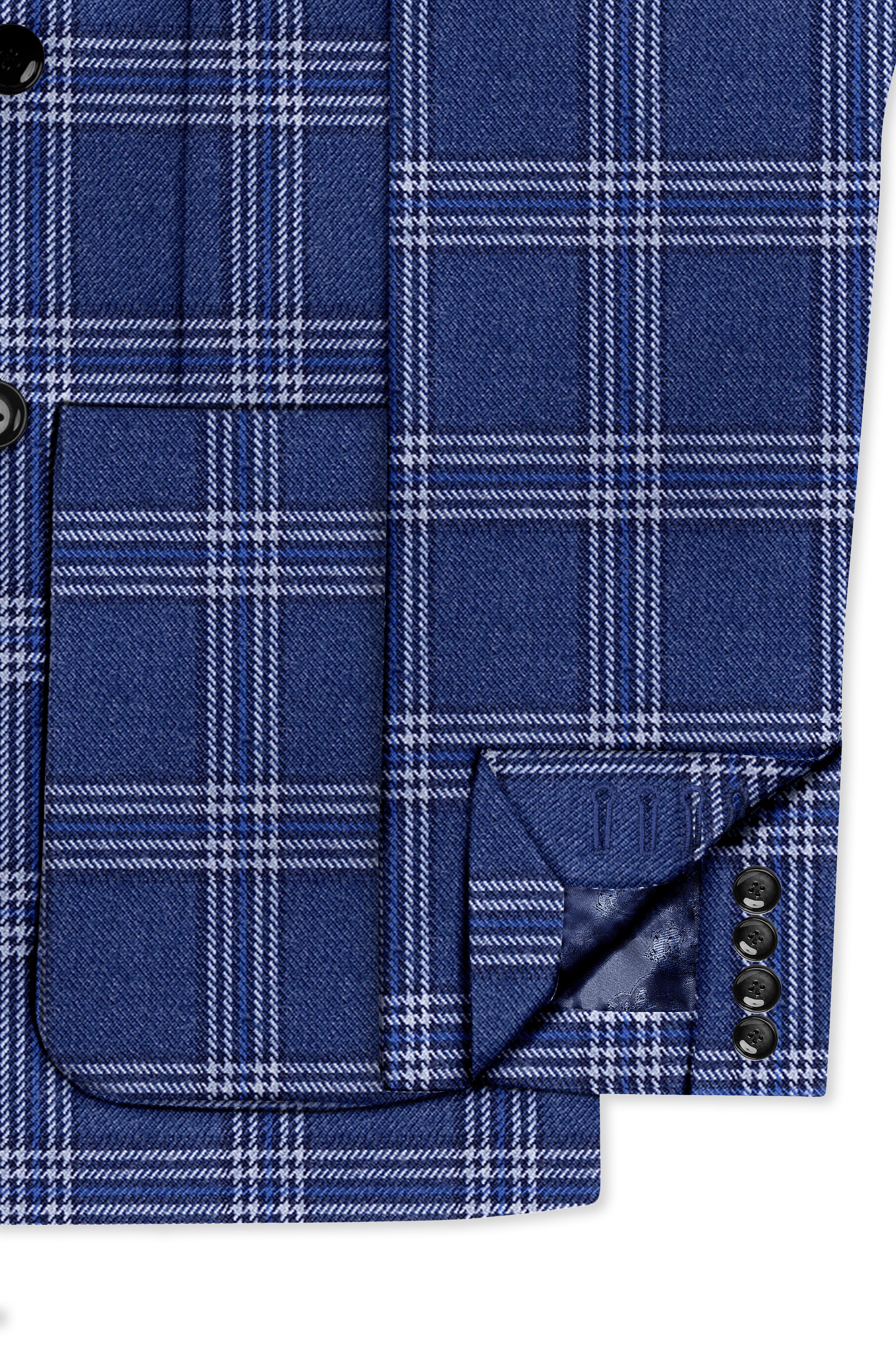 Cloud Blue and White Plaid Tweed Double Breasted Suit