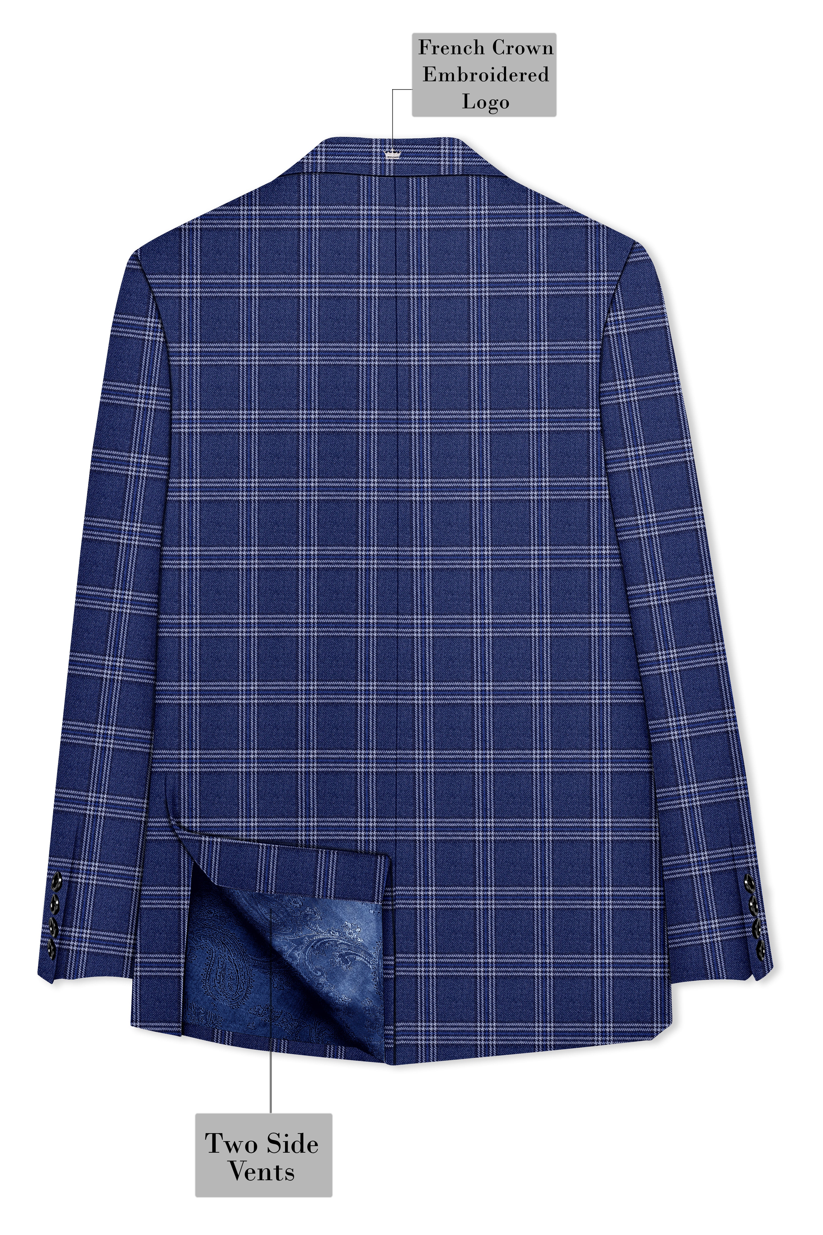 Cloud Blue and White Plaid Tweed Double Breasted Suit